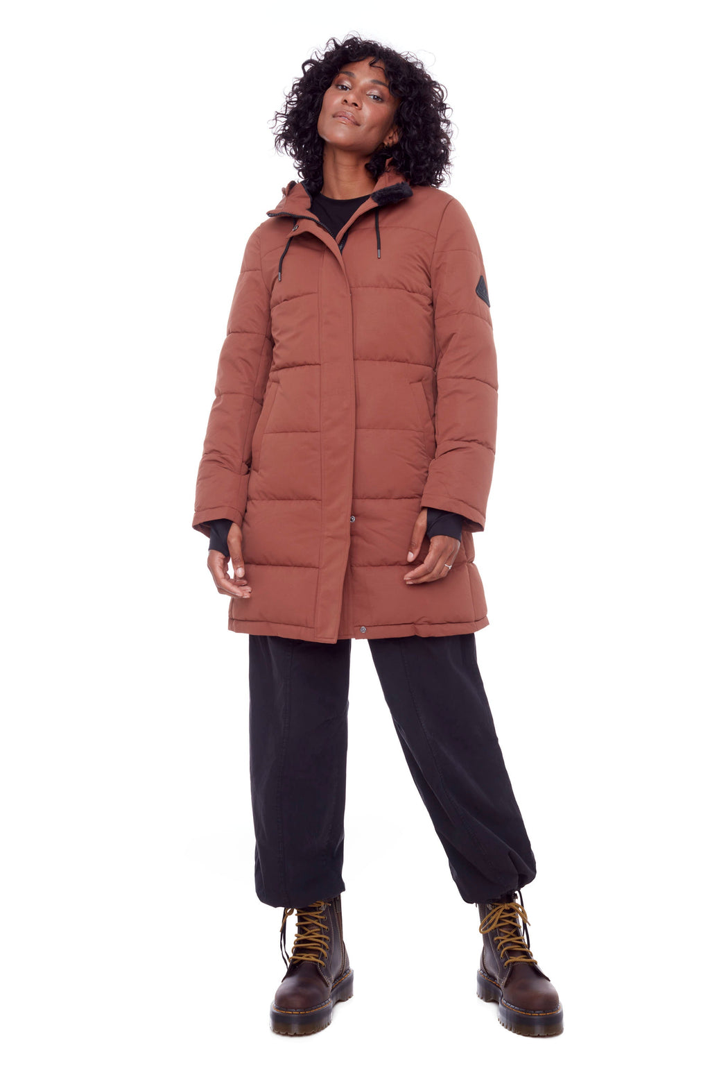 AULAVIK | PARKA À CAPUCHE MI-LONGUE EN DUVET VÉGAN (RECYCLÉE) POUR FEMME, ÉRABLE