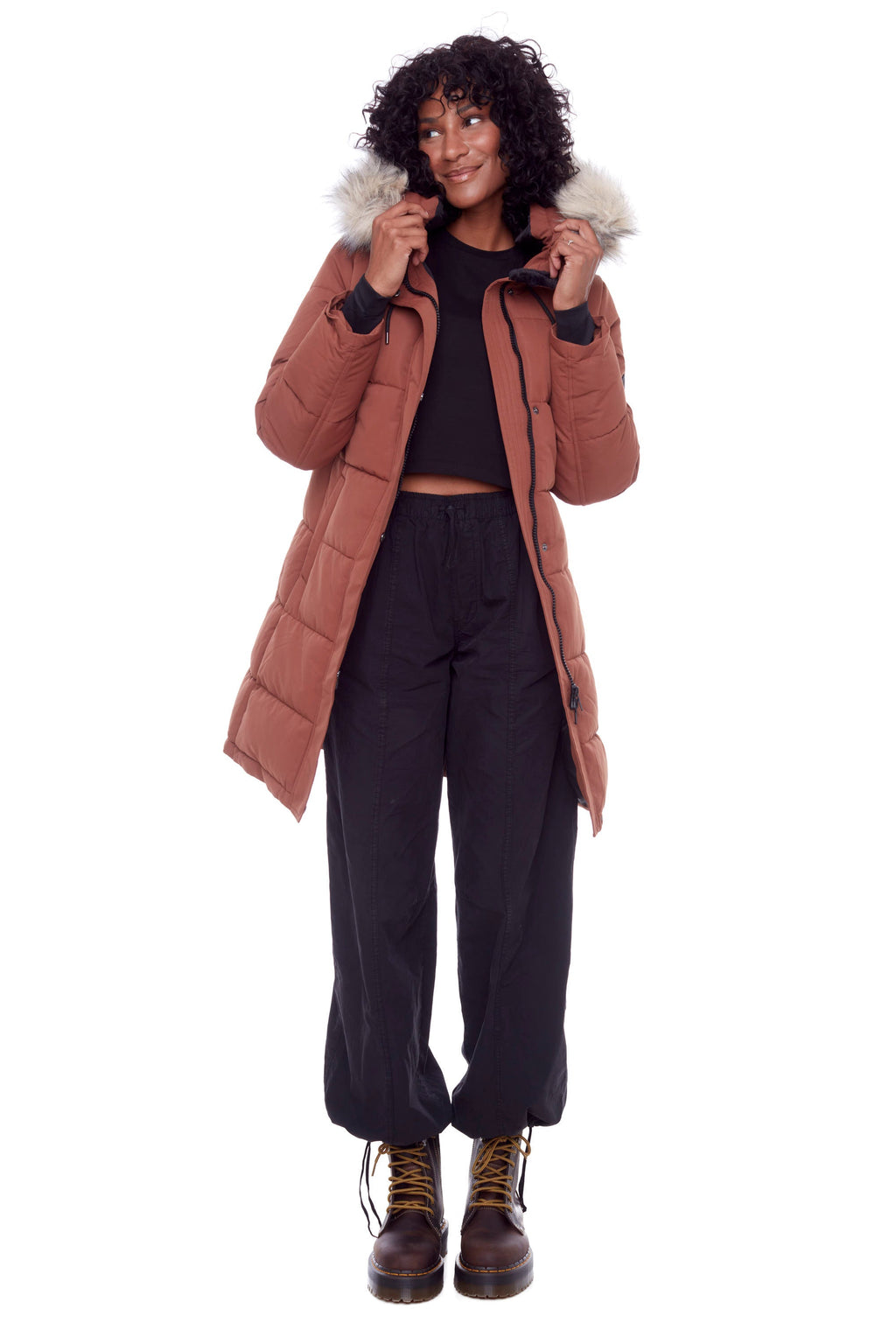 AULAVIK | PARKA À CAPUCHE MI-LONGUE EN DUVET VÉGAN (RECYCLÉE) POUR FEMME, ÉRABLE