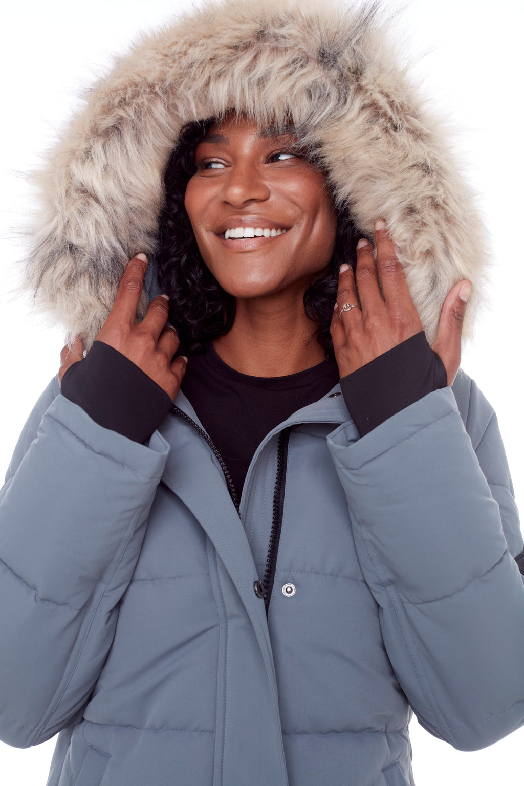 AULAVIK | PARKA À CAPUCHE MI-LONGUE EN DUVET VÉGAN (RECYCLÉE) POUR FEMME, ARDOISE