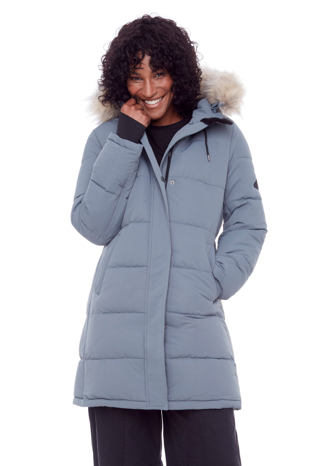 AULAVIK | PARKA À CAPUCHE MI-LONGUE EN DUVET VÉGAN (RECYCLÉE) POUR FEMME, ARDOISE