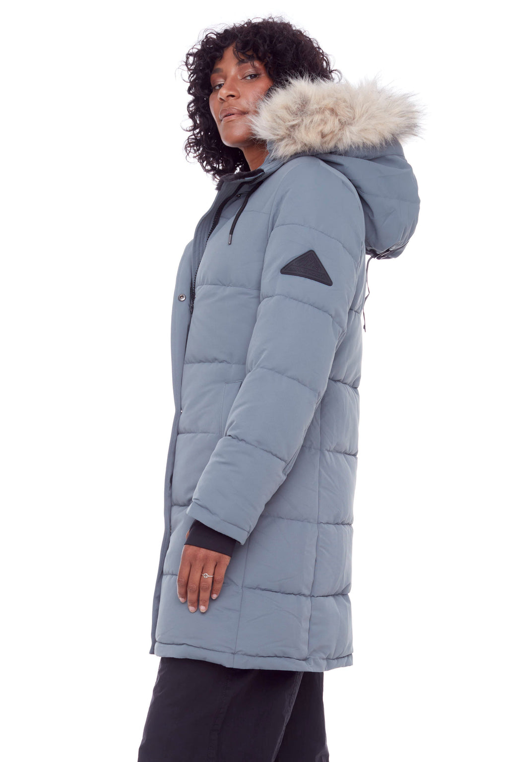 AULAVIK | PARKA À CAPUCHE MI-LONGUE EN DUVET VÉGAN (RECYCLÉE) POUR FEMME, ARDOISE