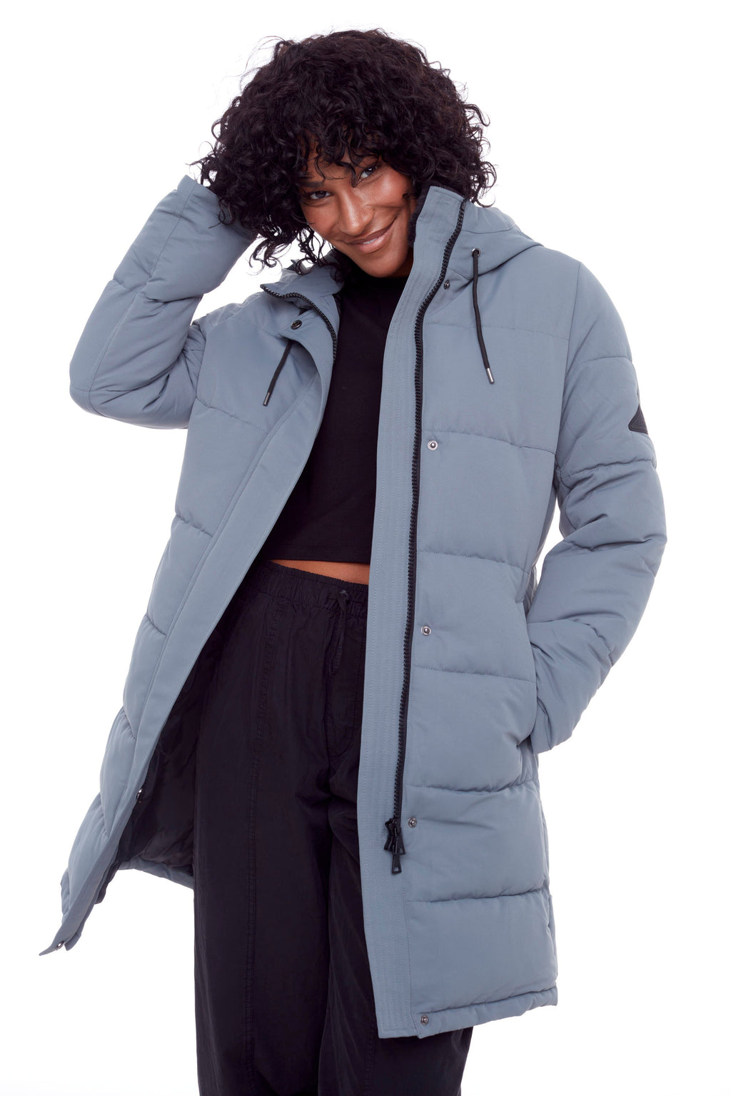AULAVIK | PARKA À CAPUCHE MI-LONGUE EN DUVET VÉGAN (RECYCLÉE) POUR FEMME, ARDOISE