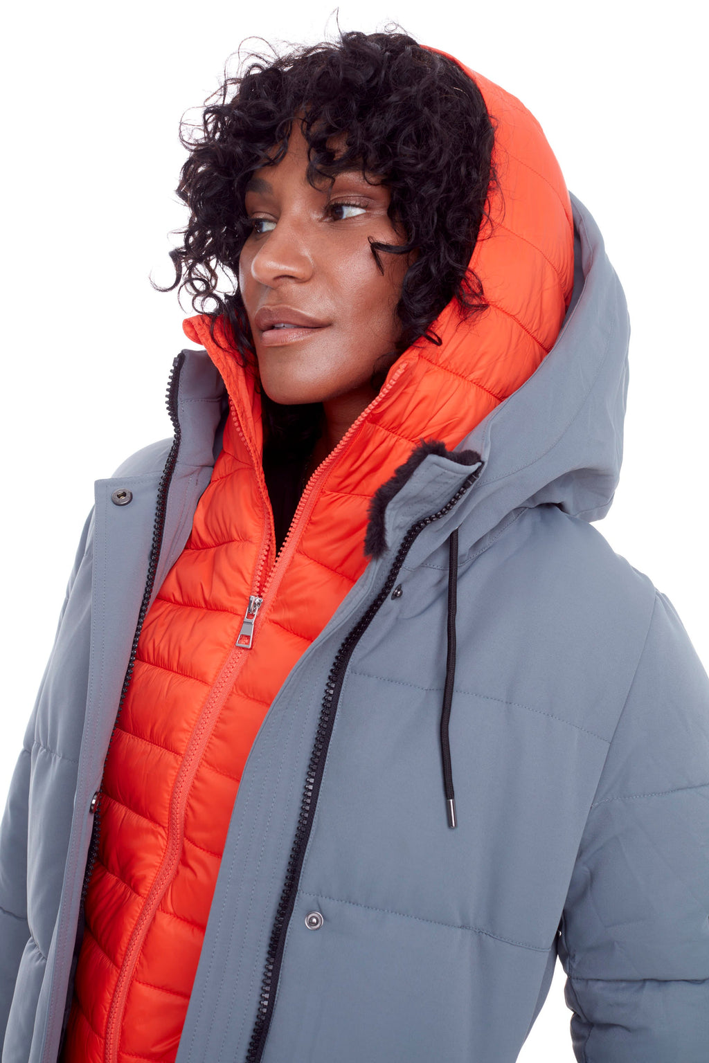 AULAVIK | PARKA À CAPUCHE MI-LONGUE EN DUVET VÉGAN (RECYCLÉE) POUR FEMME, ARDOISE