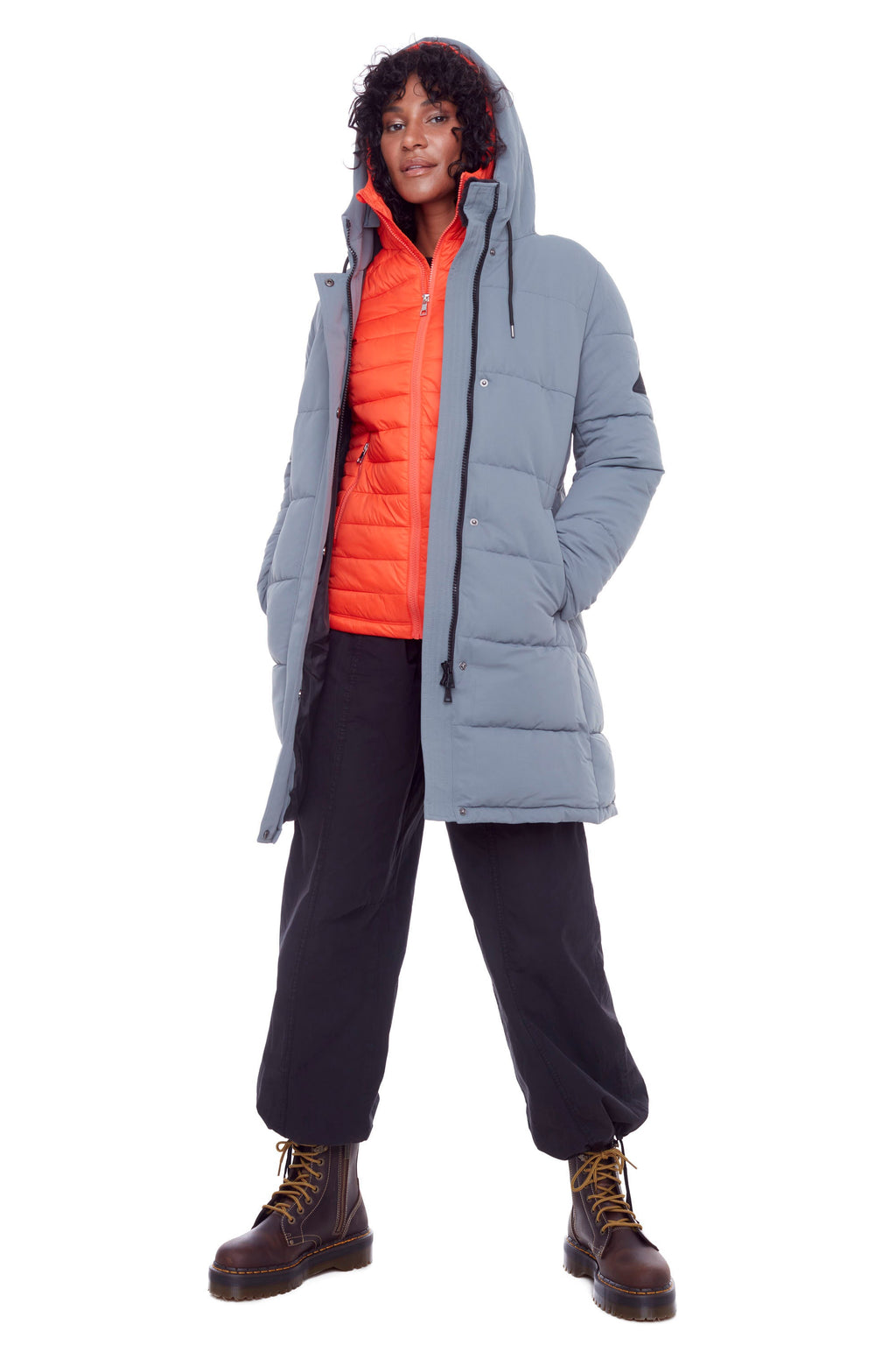 AULAVIK | PARKA À CAPUCHE MI-LONGUE EN DUVET VÉGAN (RECYCLÉE) POUR FEMME, ARDOISE