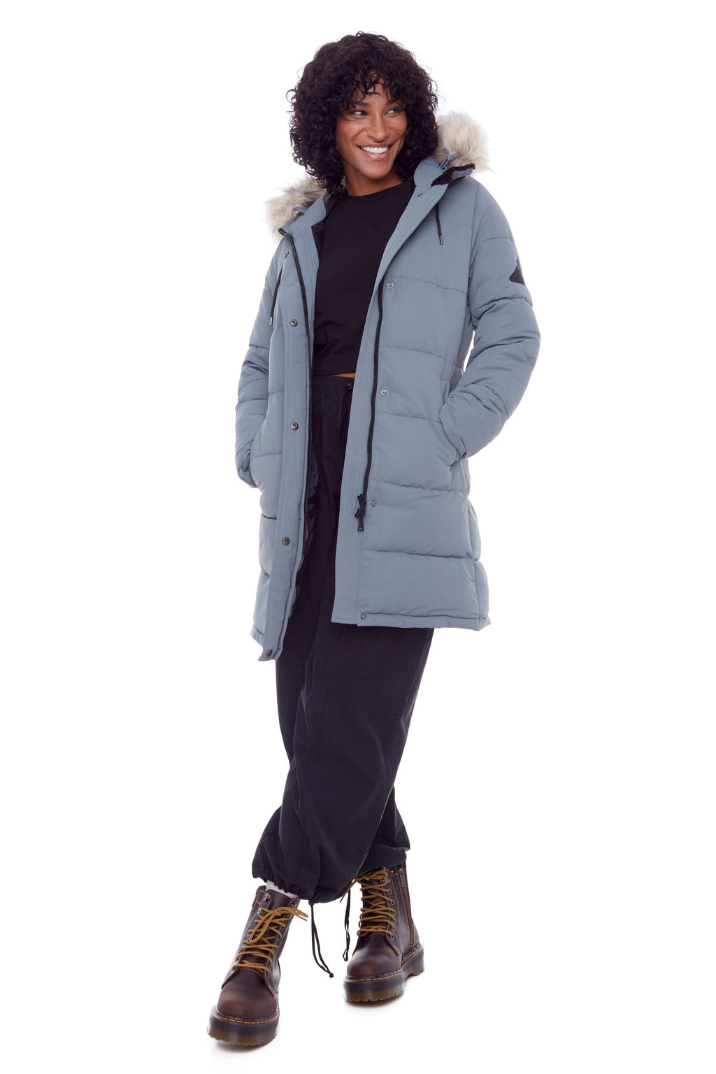 AULAVIK | PARKA À CAPUCHE MI-LONGUE EN DUVET VÉGAN (RECYCLÉE) POUR FEMME, ARDOISE