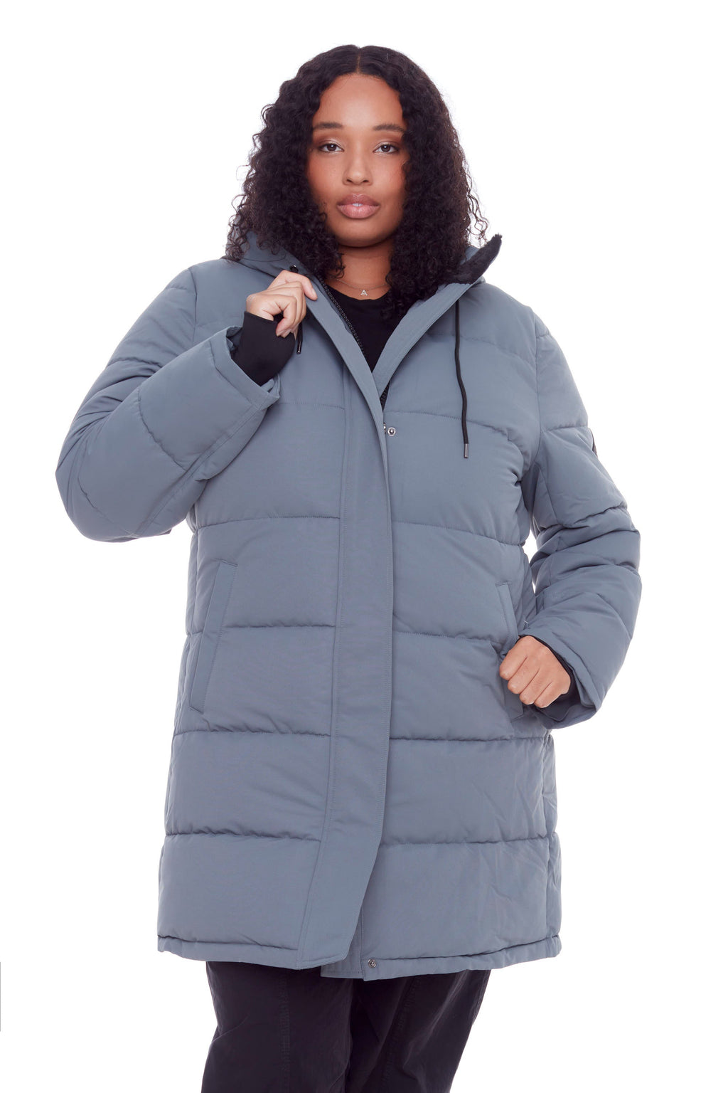 AULAVIK PLUS | PARKA À CAPUCHE MI-LONGUE EN DUVET VÉGAN (RECYCLÉE) POUR FEMME, ARDOISE (TAILLE GRANDE)