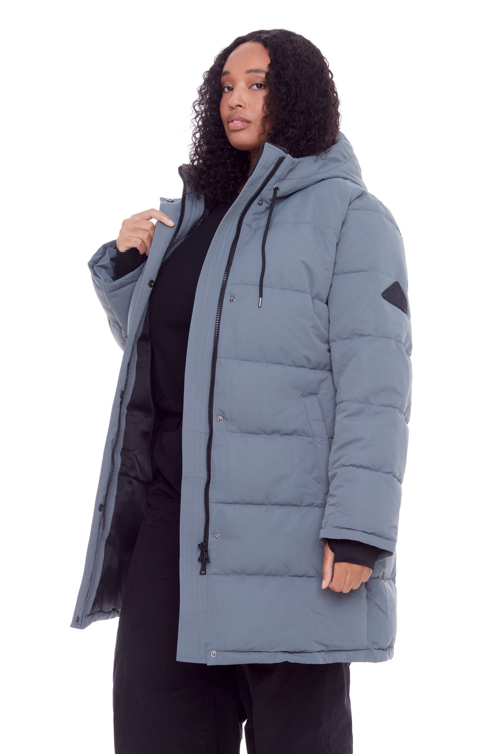 AULAVIK PLUS | PARKA À CAPUCHE MI-LONGUE EN DUVET VÉGAN (RECYCLÉE) POUR FEMME, ARDOISE (TAILLE GRANDE)
