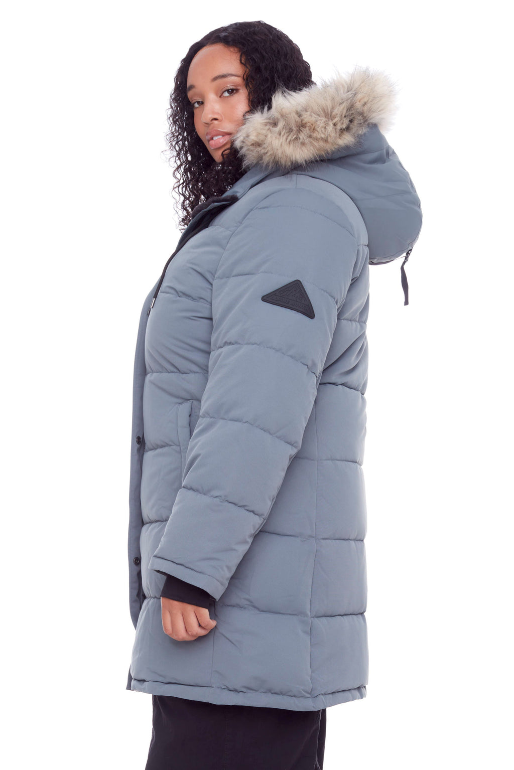 AULAVIK PLUS | PARKA À CAPUCHE MI-LONGUE EN DUVET VÉGAN (RECYCLÉE) POUR FEMME, ARDOISE (TAILLE GRANDE)