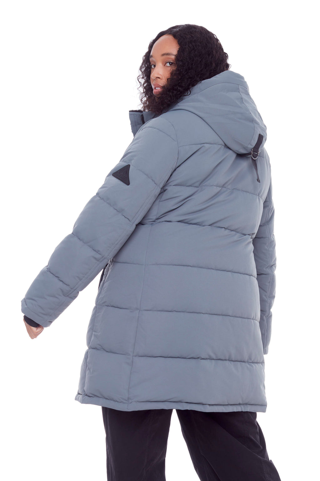 AULAVIK PLUS | PARKA À CAPUCHE MI-LONGUE EN DUVET VÉGAN (RECYCLÉE) POUR FEMME, ARDOISE (TAILLE GRANDE)