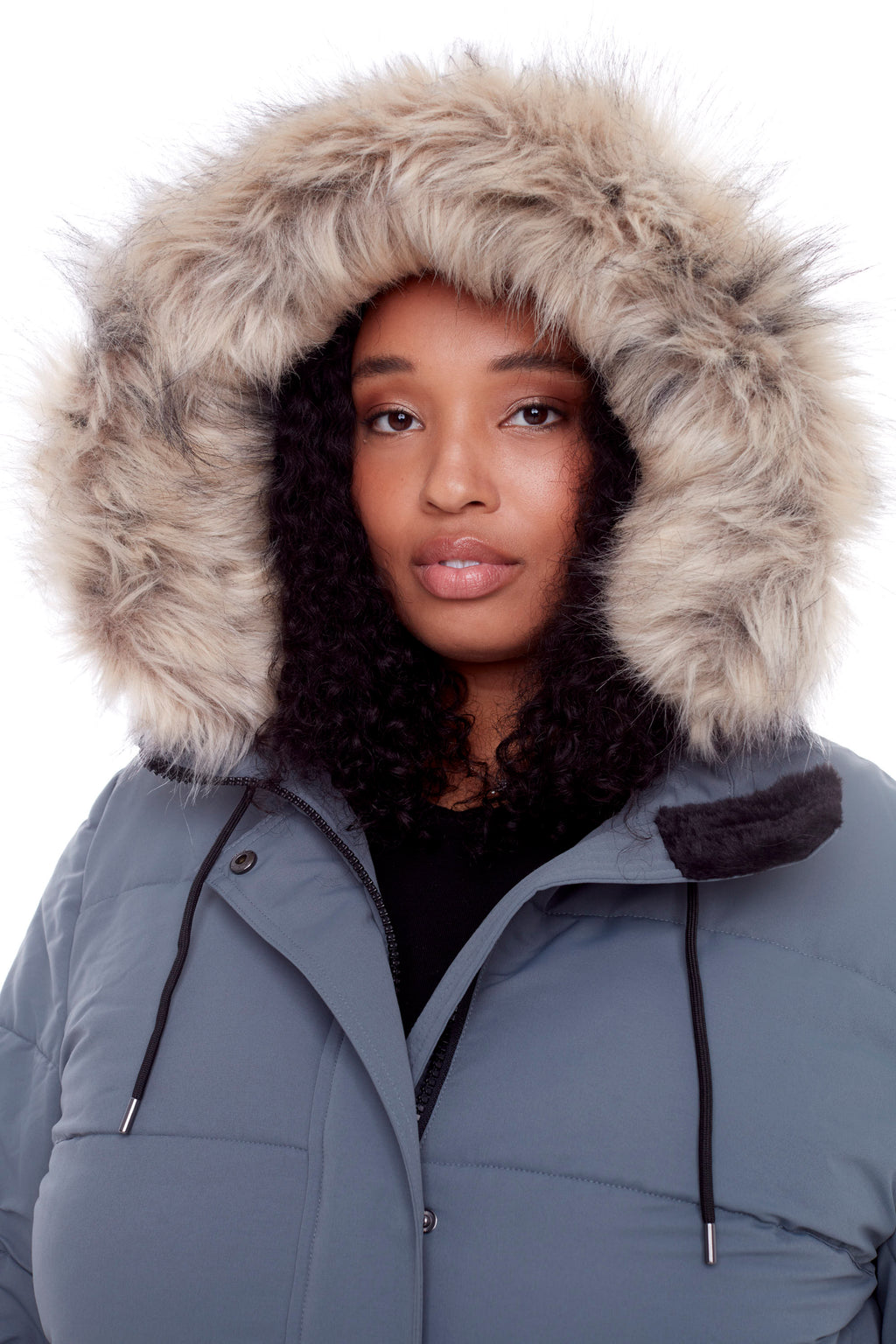 AULAVIK PLUS | PARKA À CAPUCHE MI-LONGUE EN DUVET VÉGAN (RECYCLÉE) POUR FEMME, ARDOISE (TAILLE GRANDE)