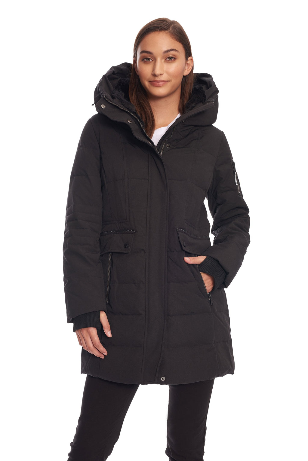 KOOTNEY | PARKA MI-LONGUE EN DUVET VÉGAN (RECYCLÉE) POUR FEMME, NOIR