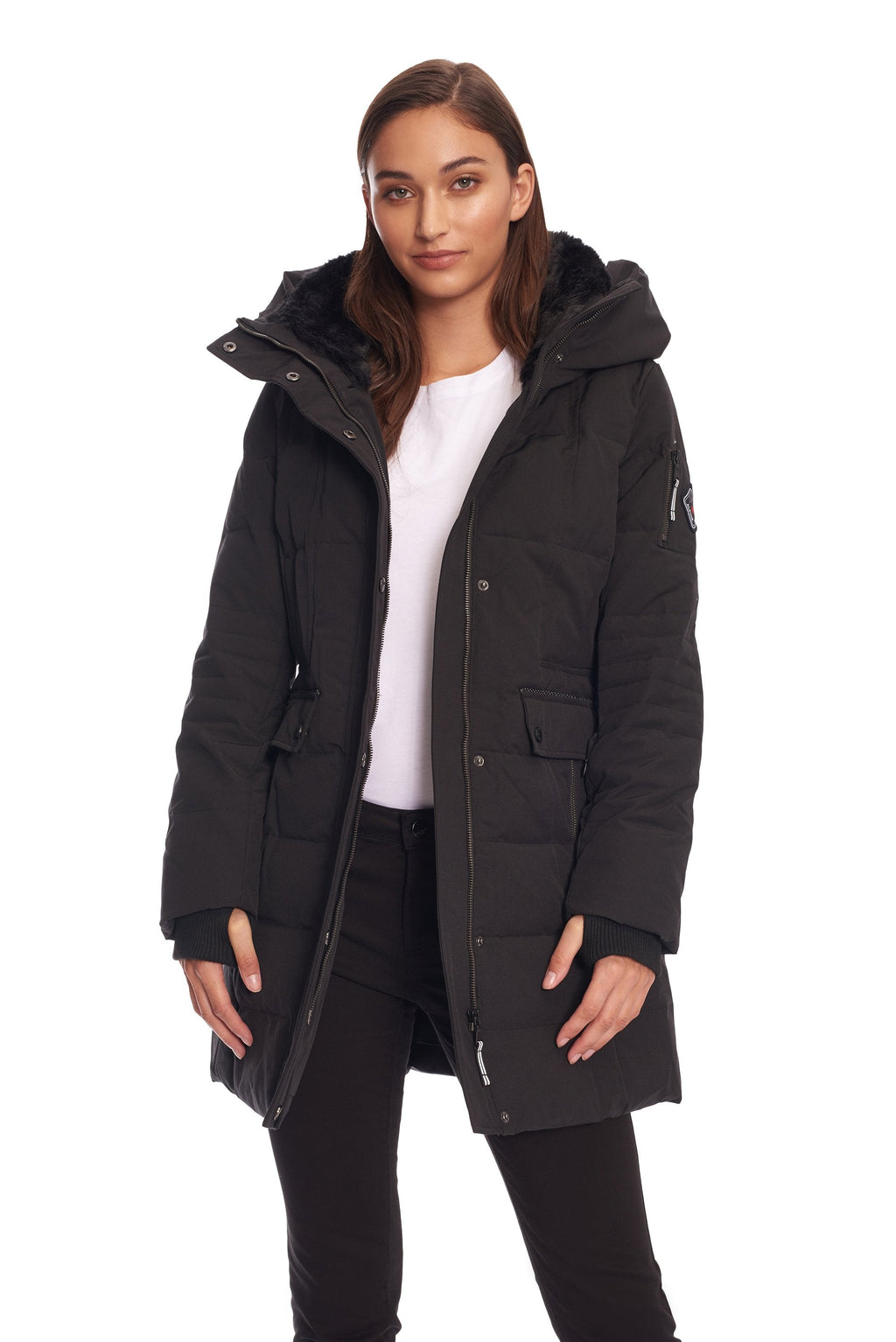 KOOTNEY | PARKA MI-LONGUE EN DUVET VÉGAN (RECYCLÉE) POUR FEMME, NOIR