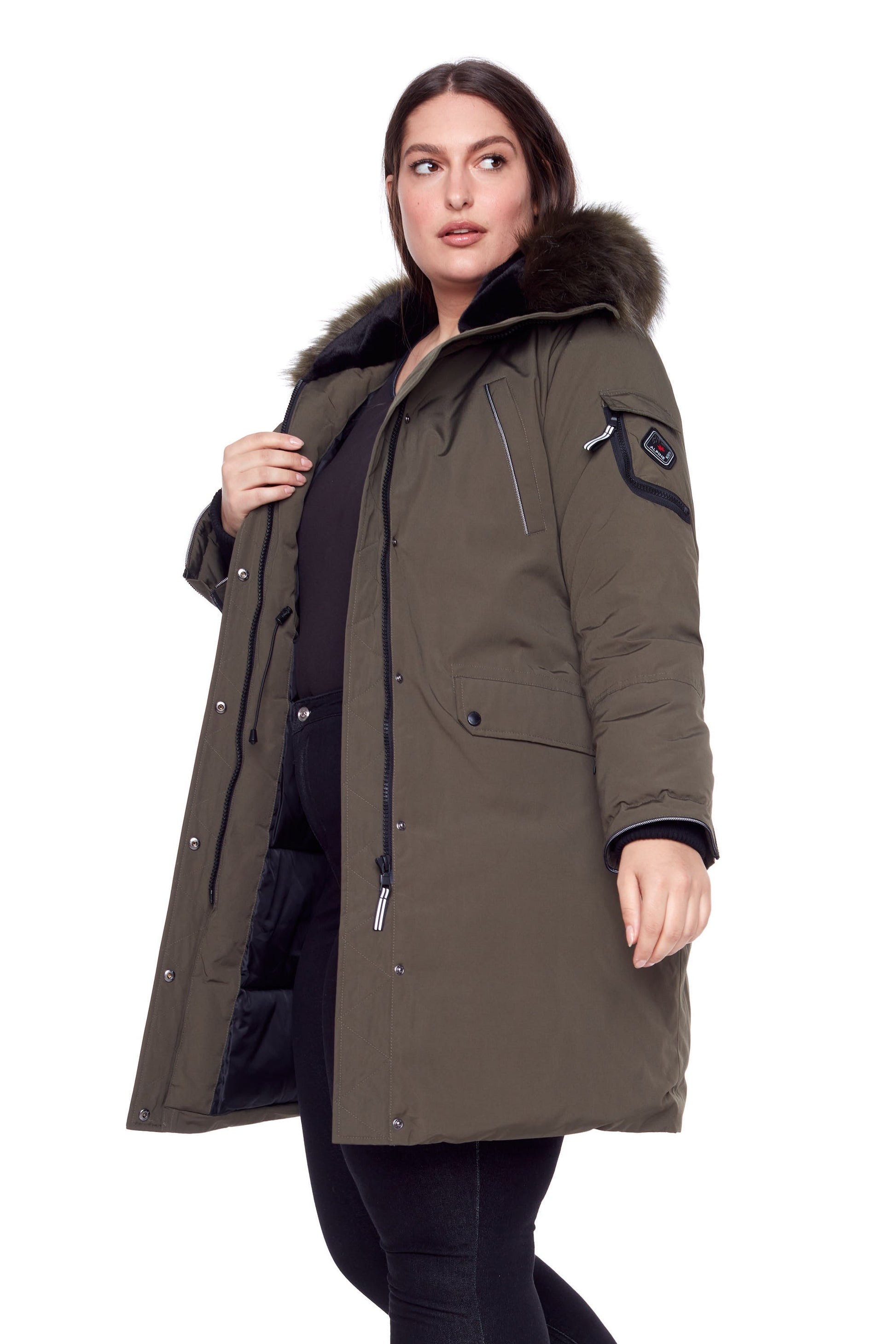 LAURENTIAN PLUS | WOMEN'S VEGAN DOWN (RECYCLED) LONG PARKA, OLIVE (PLUS SIZE)