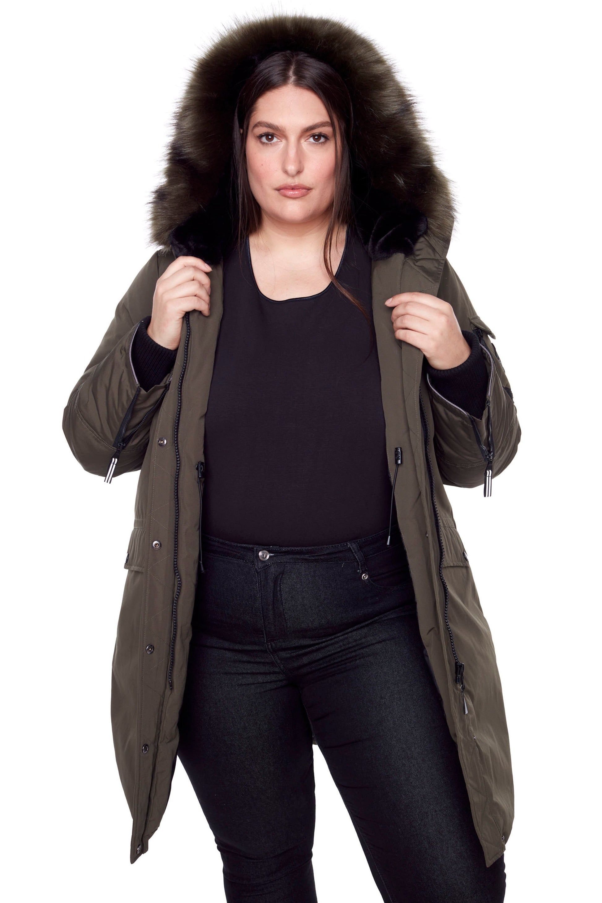 LAURENTIAN PLUS | WOMEN'S VEGAN DOWN (RECYCLED) LONG PARKA, OLIVE (PLUS SIZE)