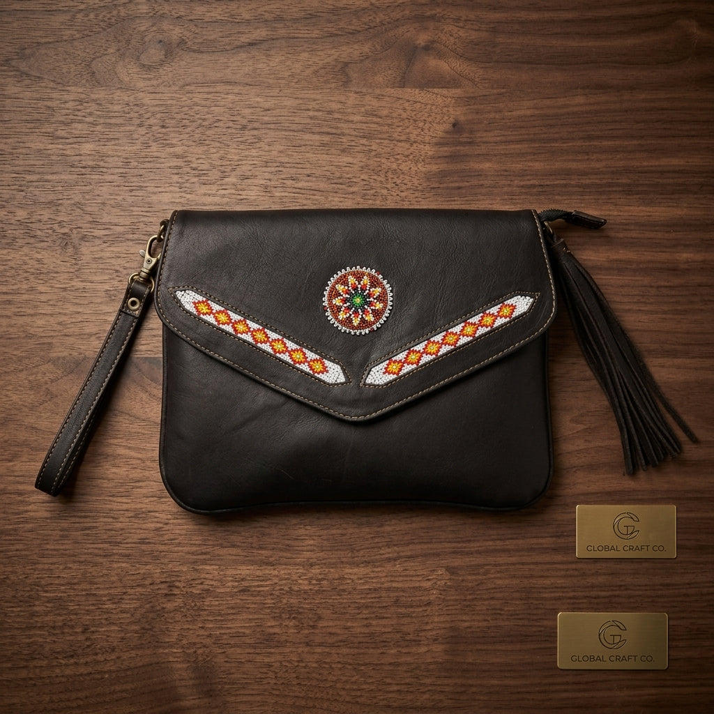 Leather beaded Crossbody bag(Chocolate Brown)