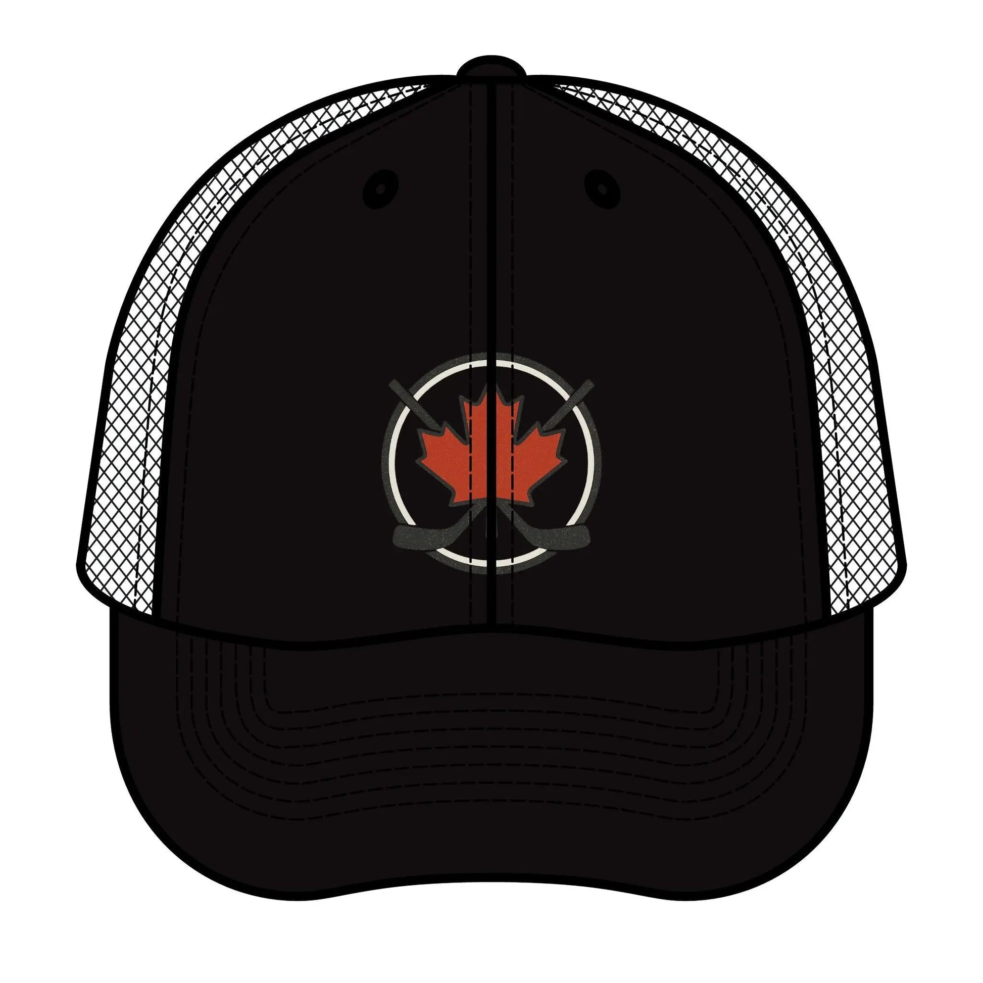 Casquette de hockey Maple Stick - Casquette canadienne à la feuille d'érable et aux bâtons de hockey croisés - Casquette trucker snapback de qualité supérieure - Casquette de baseball Fierté canadienne