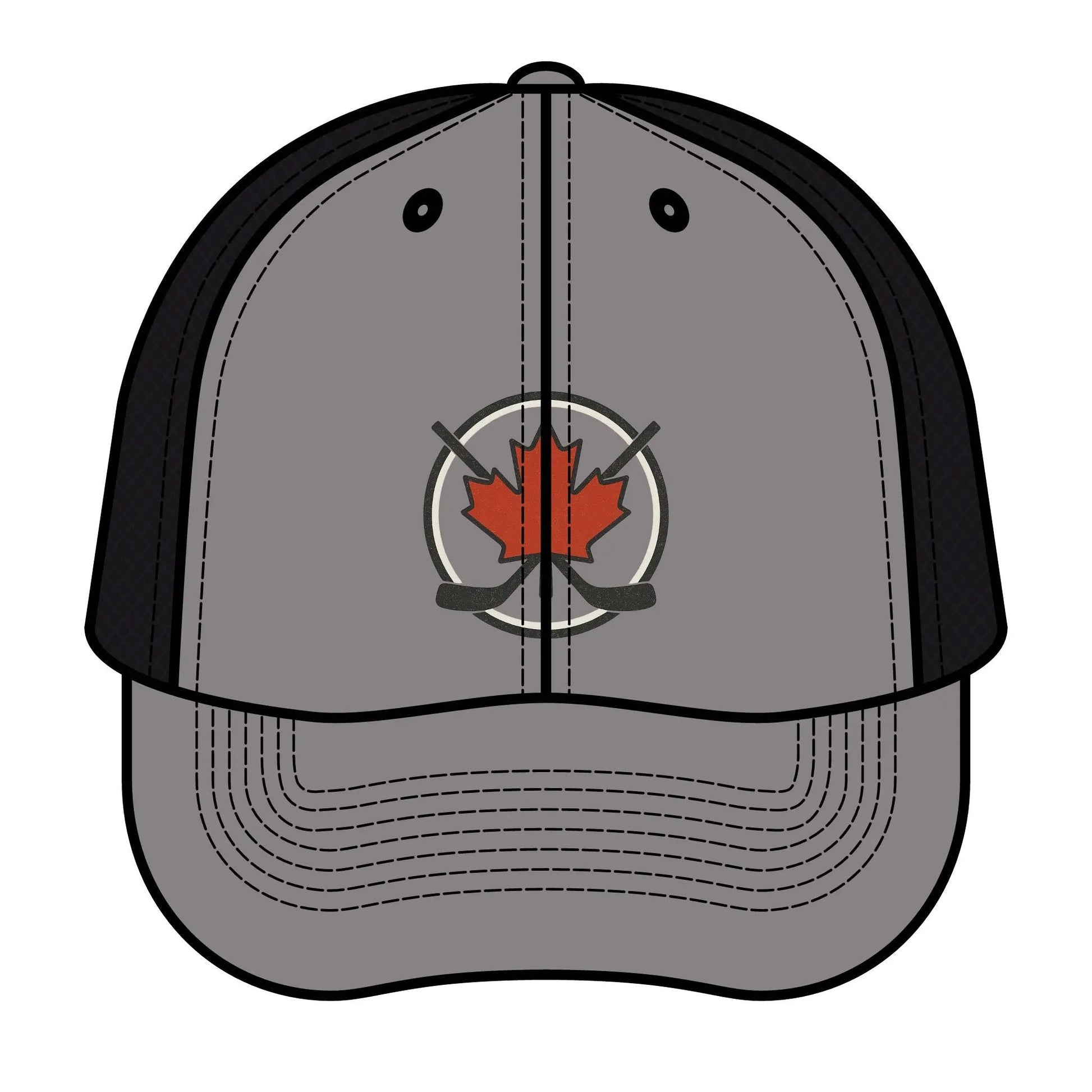 Casquette de hockey Maple Stick - Casquette canadienne à la feuille d'érable et aux bâtons de hockey croisés - Casquette trucker snapback de qualité supérieure - Casquette de baseball Fierté canadienne