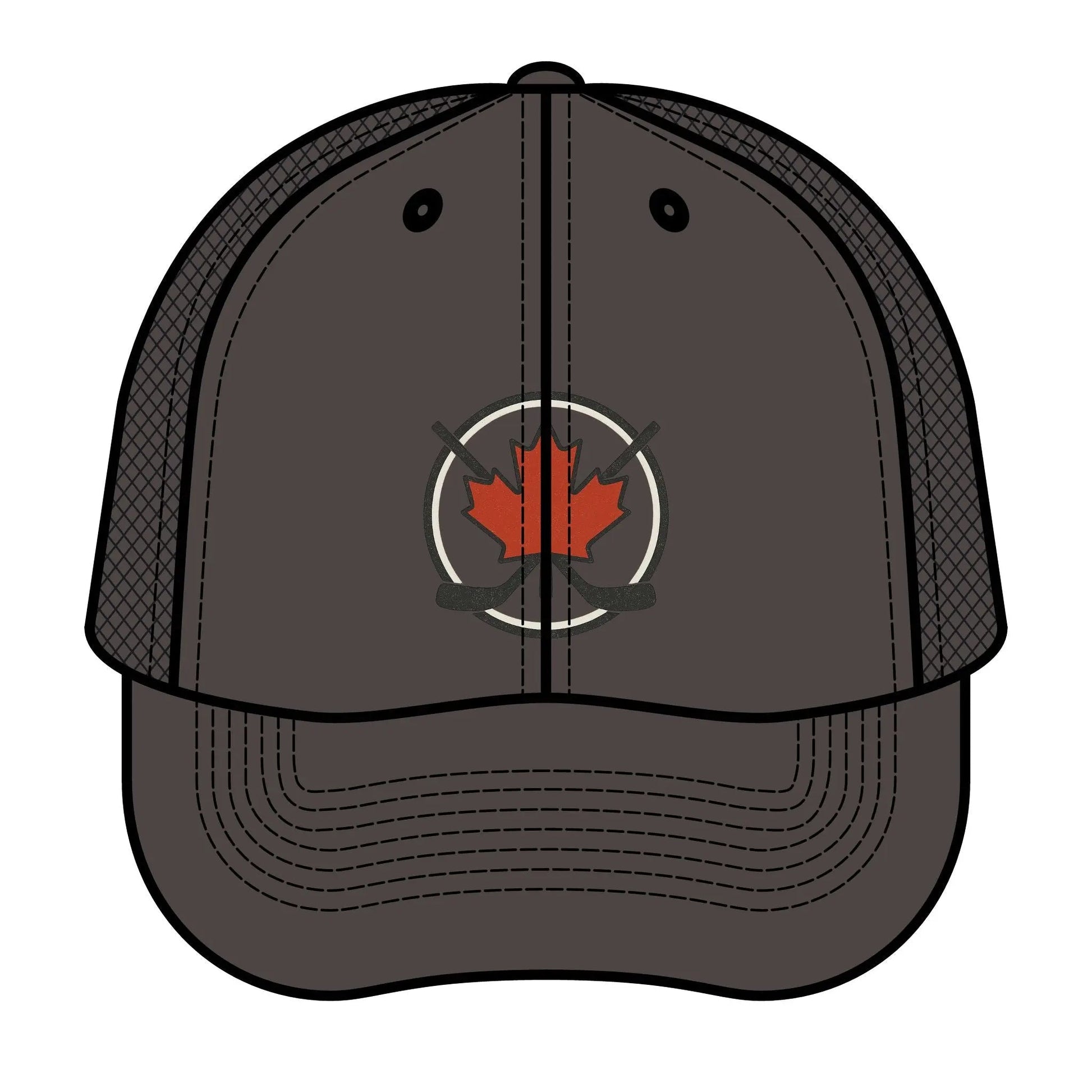 Casquette de hockey Maple Stick - Casquette canadienne à la feuille d'érable et aux bâtons de hockey croisés - Casquette trucker snapback de qualité supérieure - Casquette de baseball Fierté canadienne