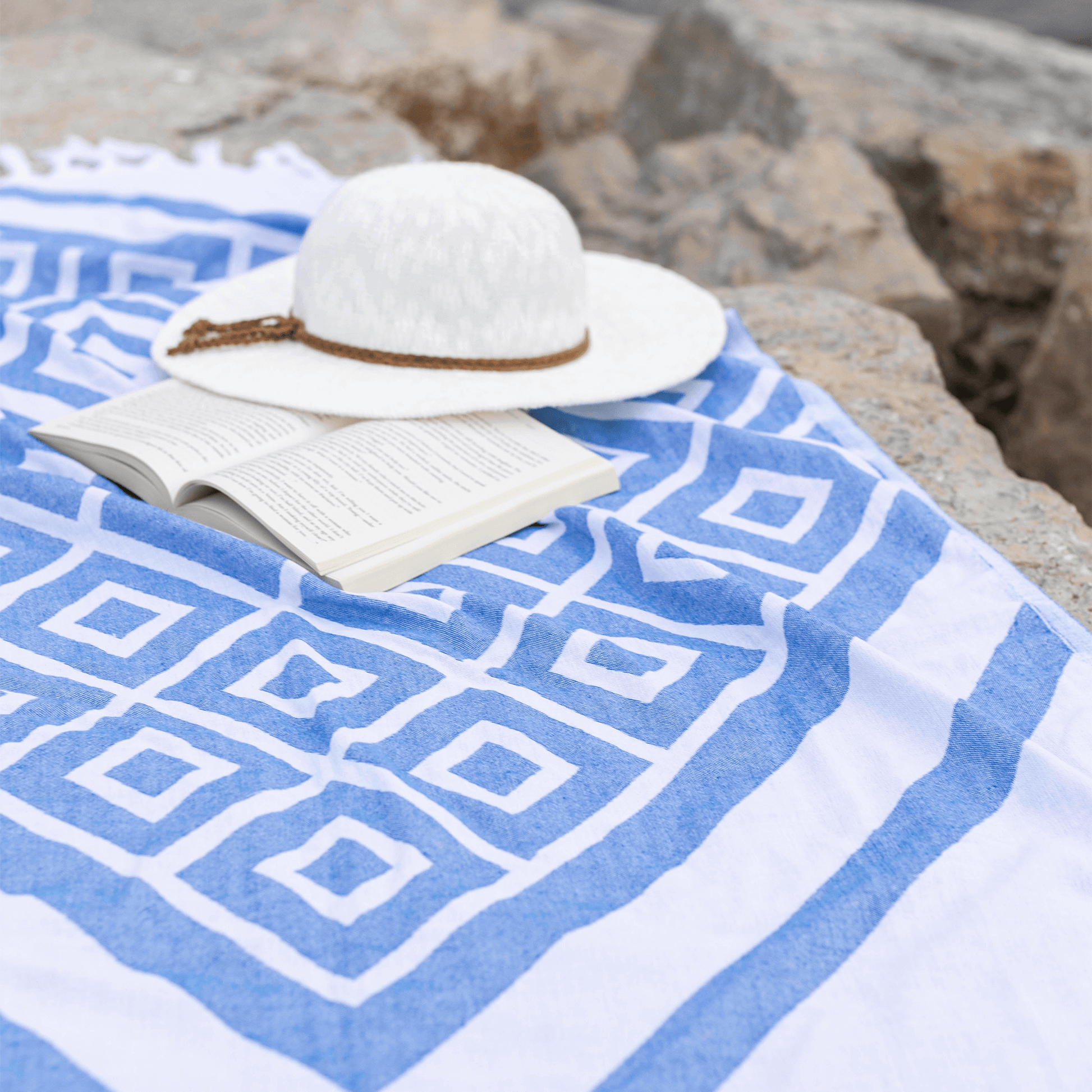 Everyday Luxury Turkish Body Towel in Blue & White Geometric Diamonds