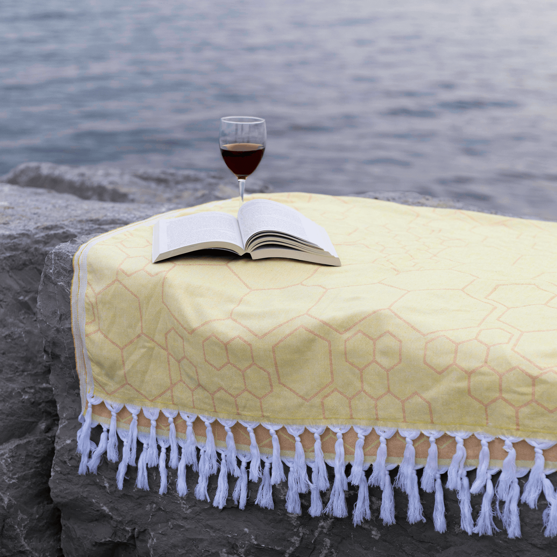 Everyday Luxury Turkish Body Towel in Yellow & Orange Honeycomb