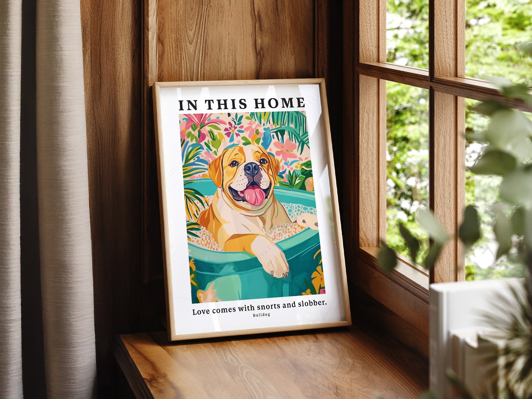 Bulldog Wall Art Print – In This Home Love Comes with Snorts and Slobber