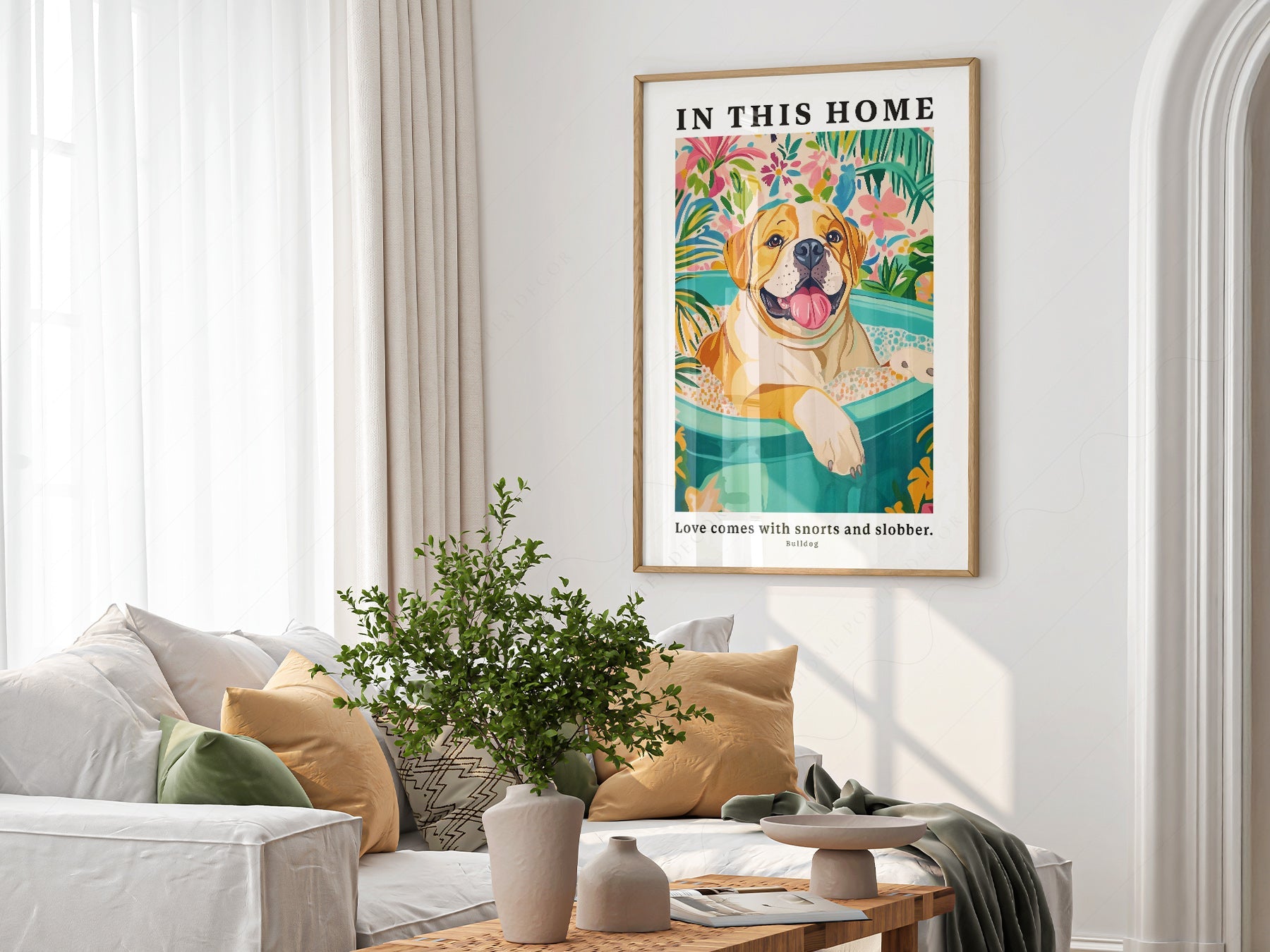 Bulldog Wall Art Print – In This Home Love Comes with Snorts and Slobber