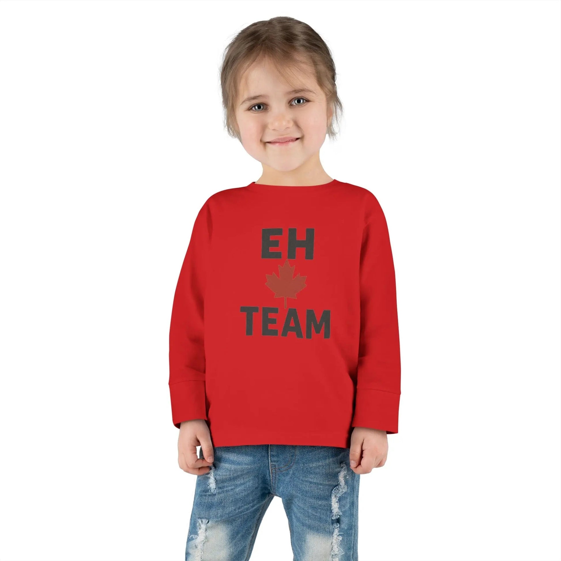 T-shirt à manches longues pour tout-petit Maple Stick « Eh Team » – Fierté de la feuille d'érable