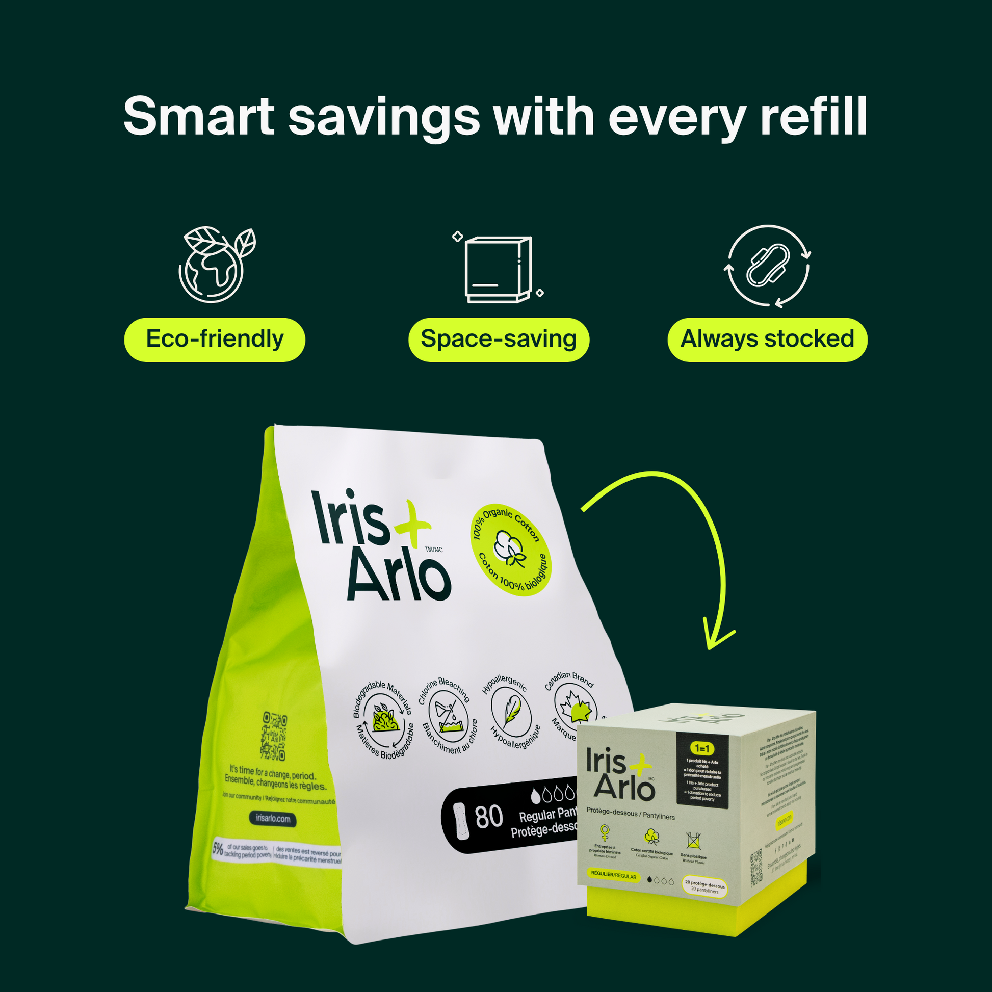 Lot de 80 protège-slips 100 % coton biologique - Sachet refermable