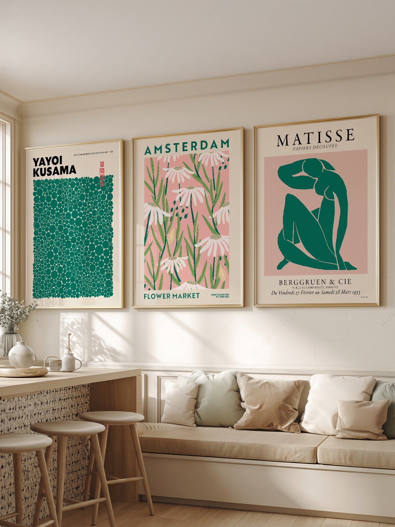 Matisse Kusama Amsterdam Flower Market Set of 3 Prints – Pink Green Wall Art
