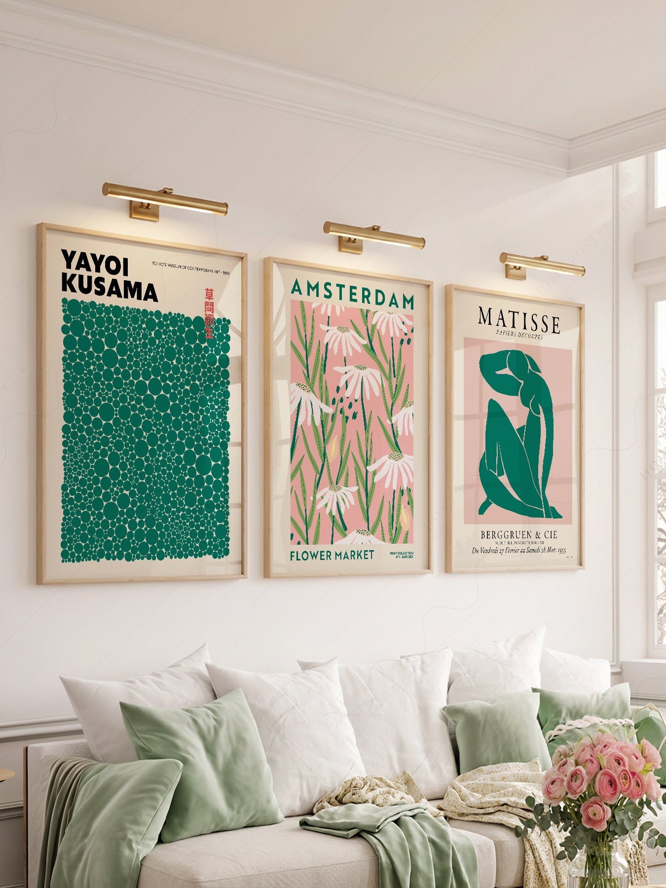 Matisse Kusama Amsterdam Flower Market Set of 3 Prints – Pink Green Wall Art