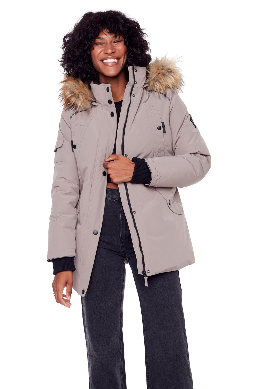 GLACIER | PARKA FEMME EN DUVET VÉGAN (RECYCLÉE), TAUPE