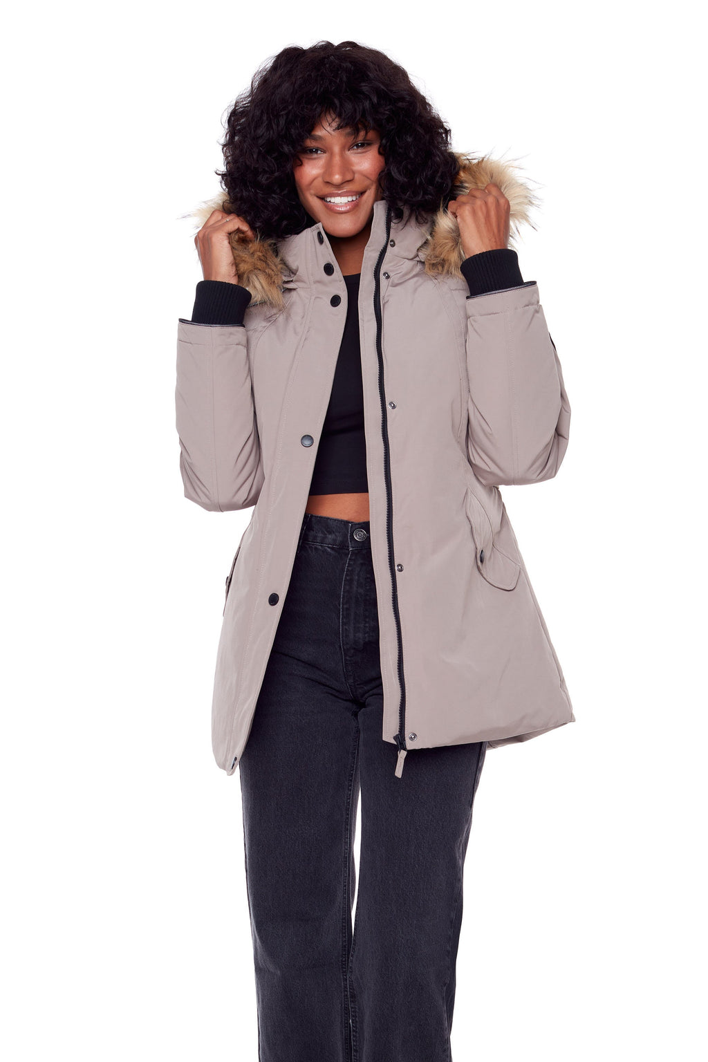 GLACIER | PARKA FEMME EN DUVET VÉGAN (RECYCLÉE), TAUPE