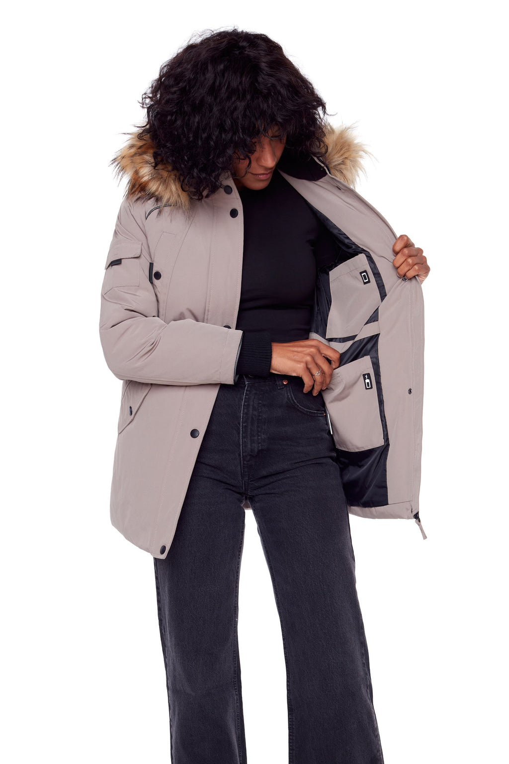 GLACIER | PARKA FEMME EN DUVET VÉGAN (RECYCLÉE), TAUPE