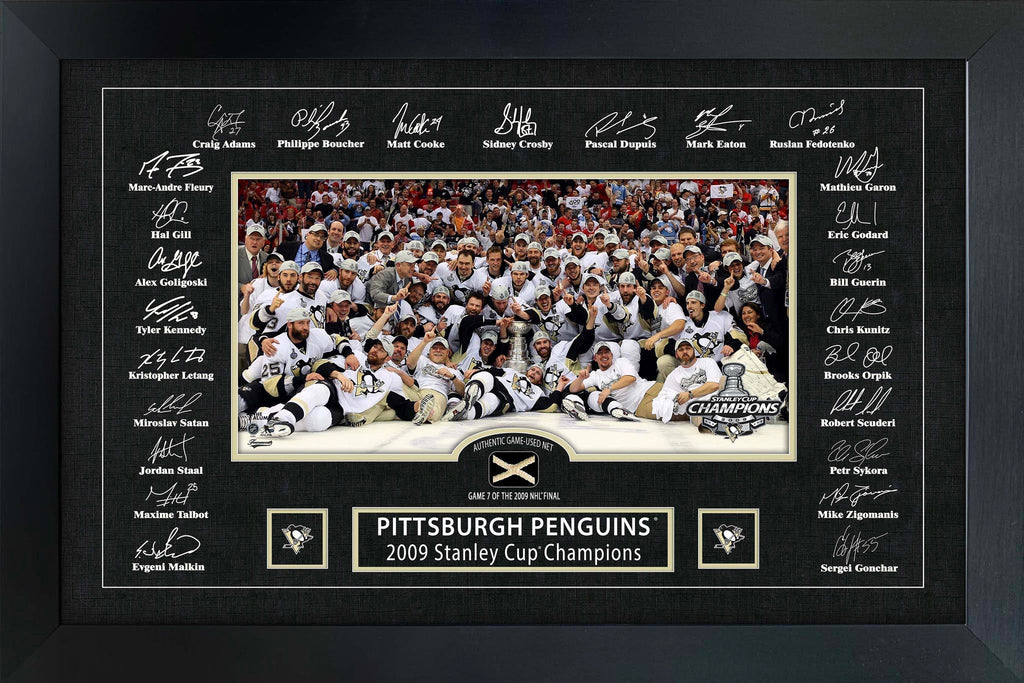 Pittsburgh Penguins 2009 Stanley Cup Replica Signature Frame with Game-Used Net