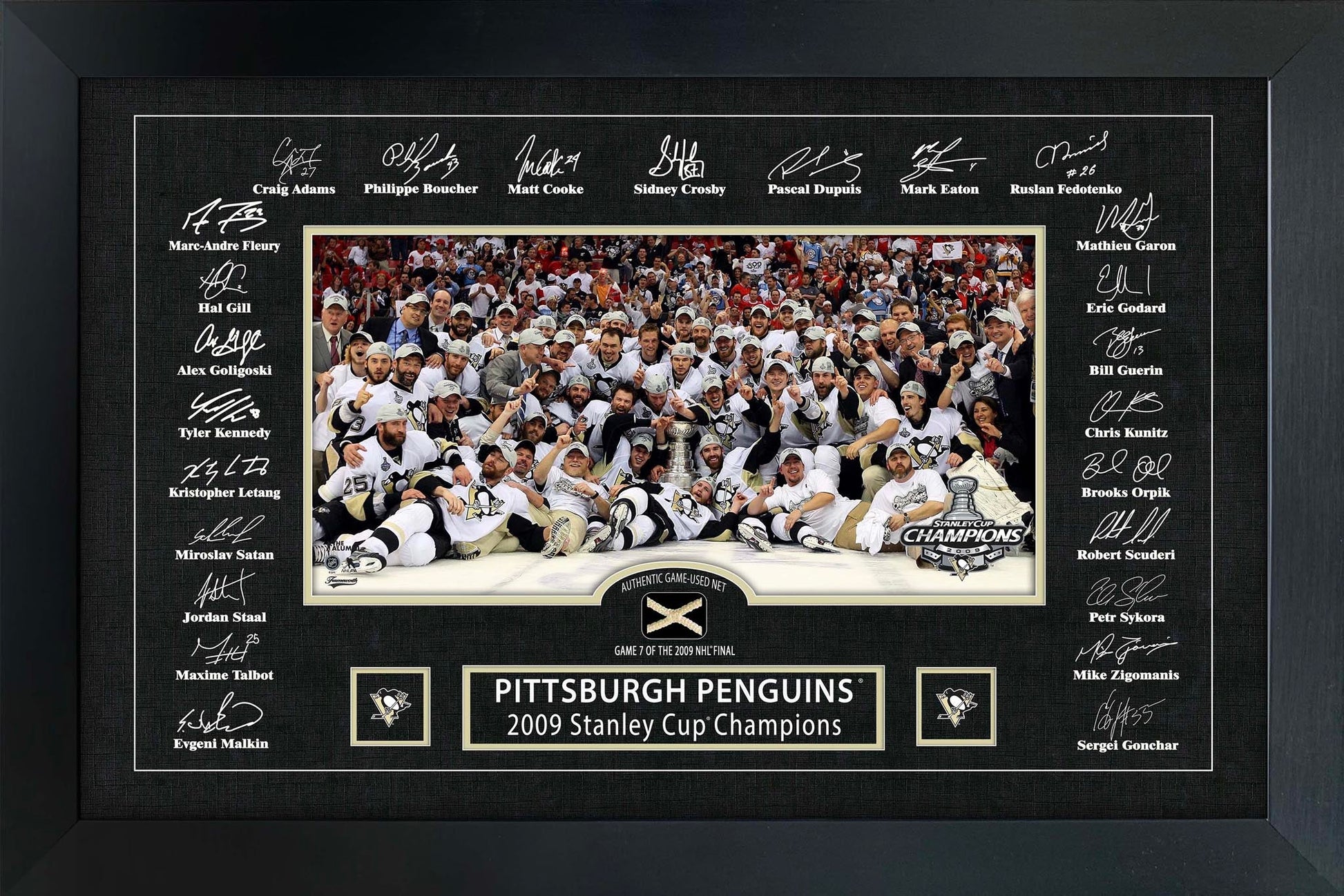 Pittsburgh Penguins 2009 Stanley Cup Replica Signature Frame with Game-Used Net