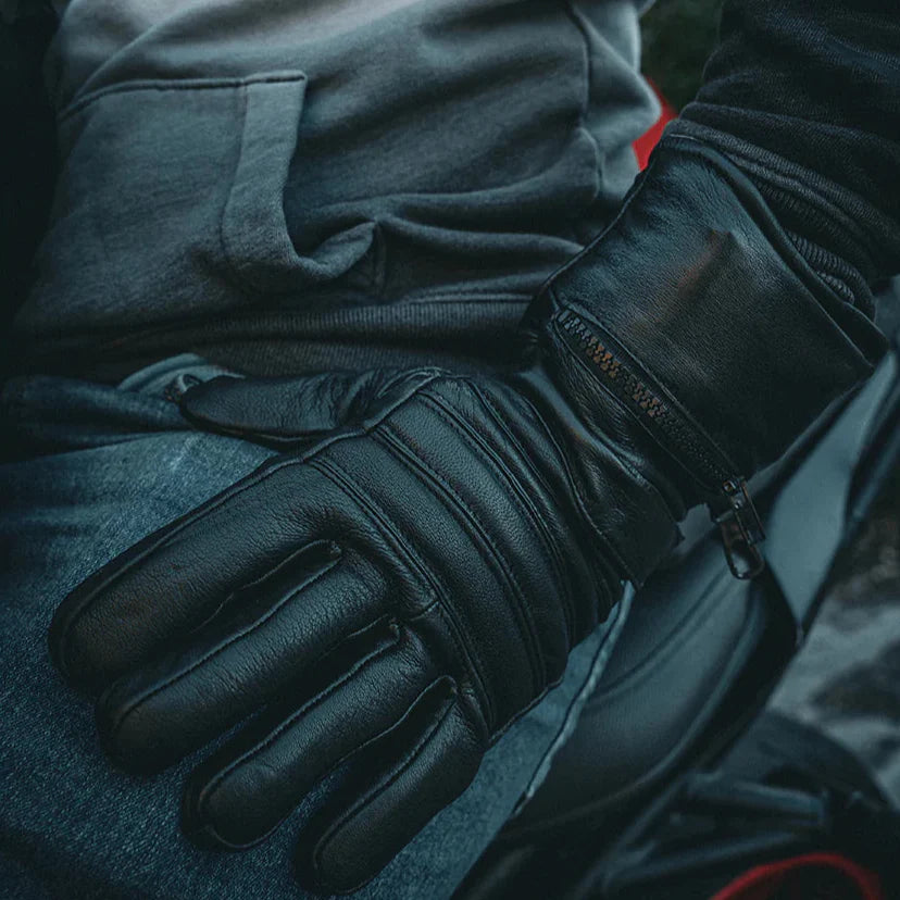 Gants de moto en cuir pour homme Open Road avec housse imperméable