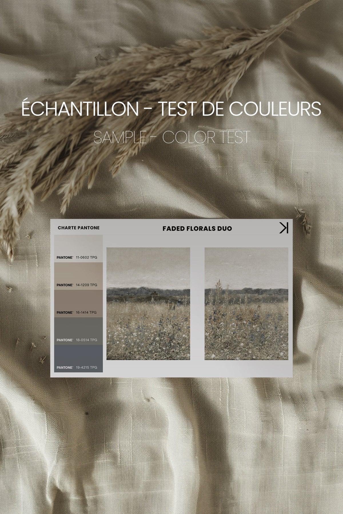 DUO FLEURS DÉLAVÉES, 2 œuvres sur toile tendue, encadrées en chêne brun (Collective)