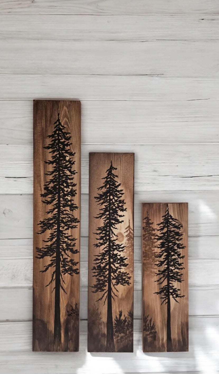 Hand painted wall art tree decor on wood (30" by 5.5")