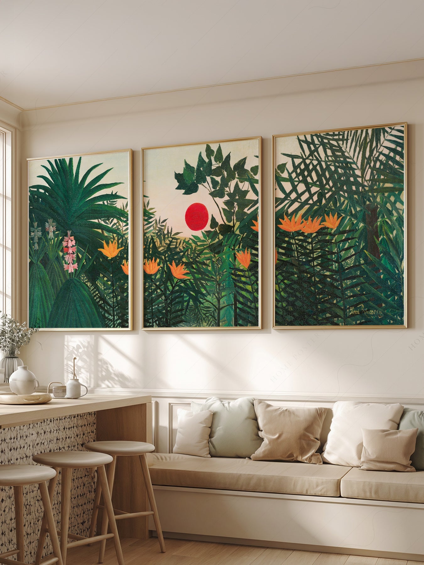 Henri Rousseau Jungle Set of 3 Prints – Tropical Forest Wall Art Decor