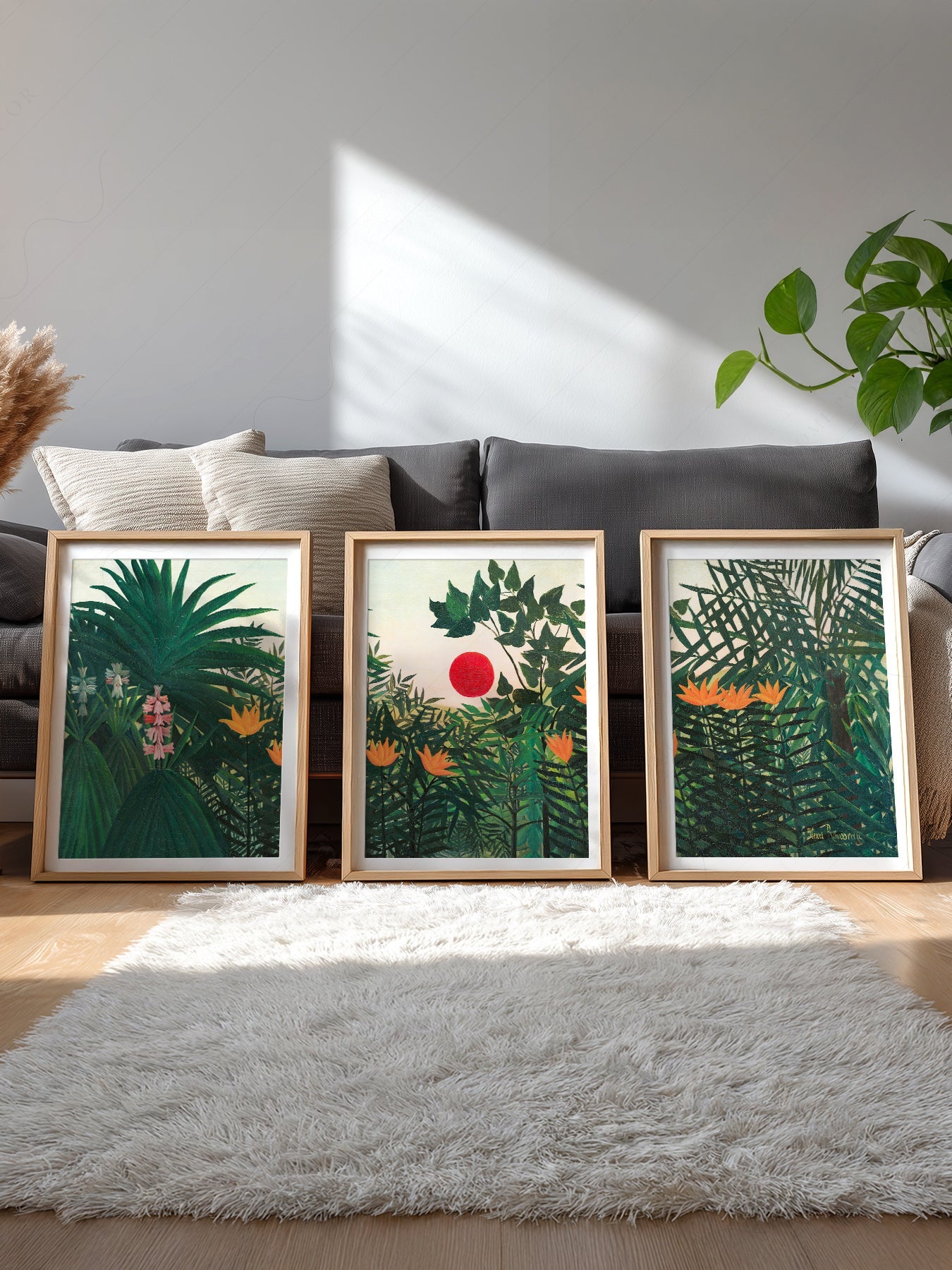 Henri Rousseau Jungle Set of 3 Prints – Tropical Forest Wall Art Decor