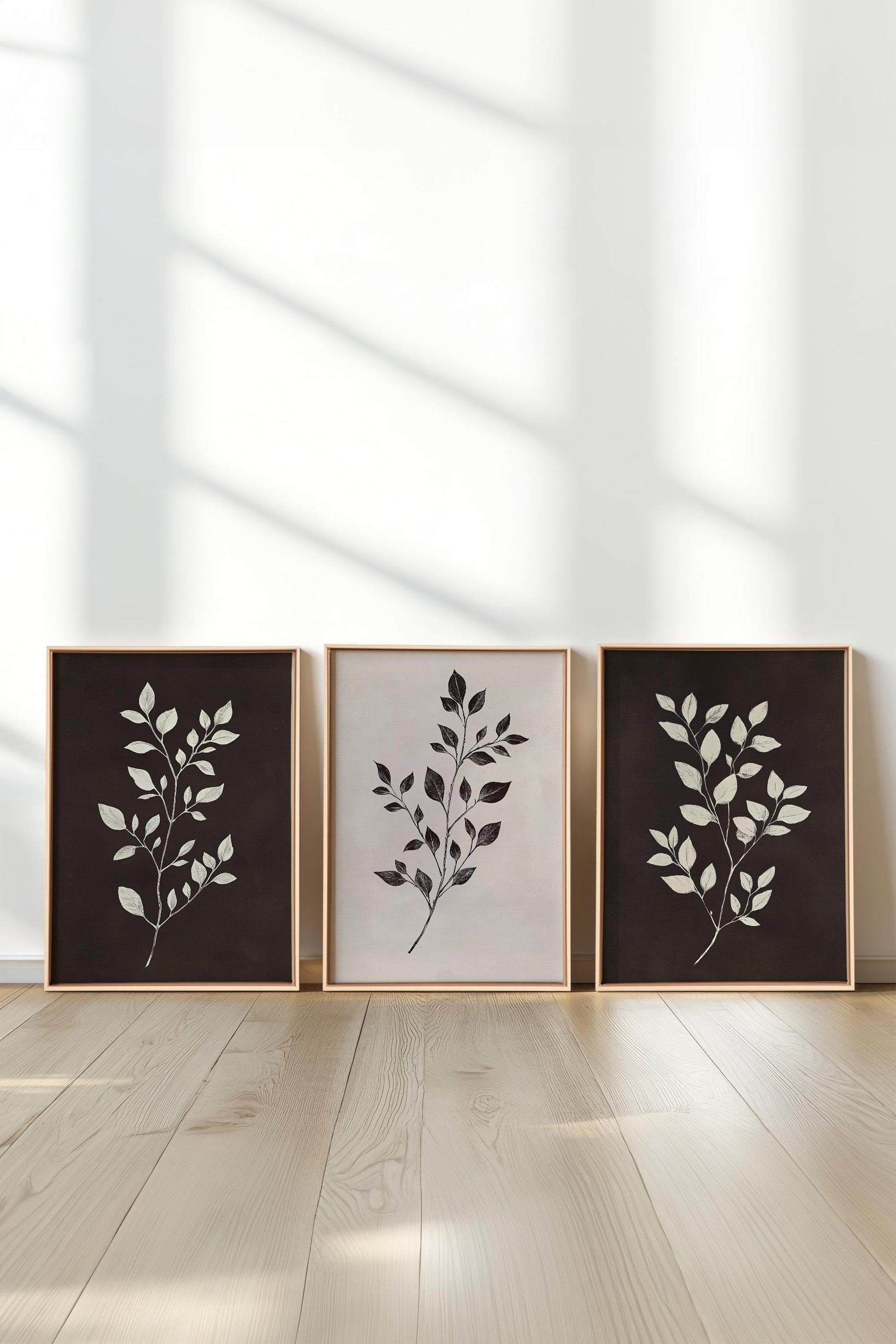 BROWN FOLIAGE TRIO (3 Works on Stretched Canvas)