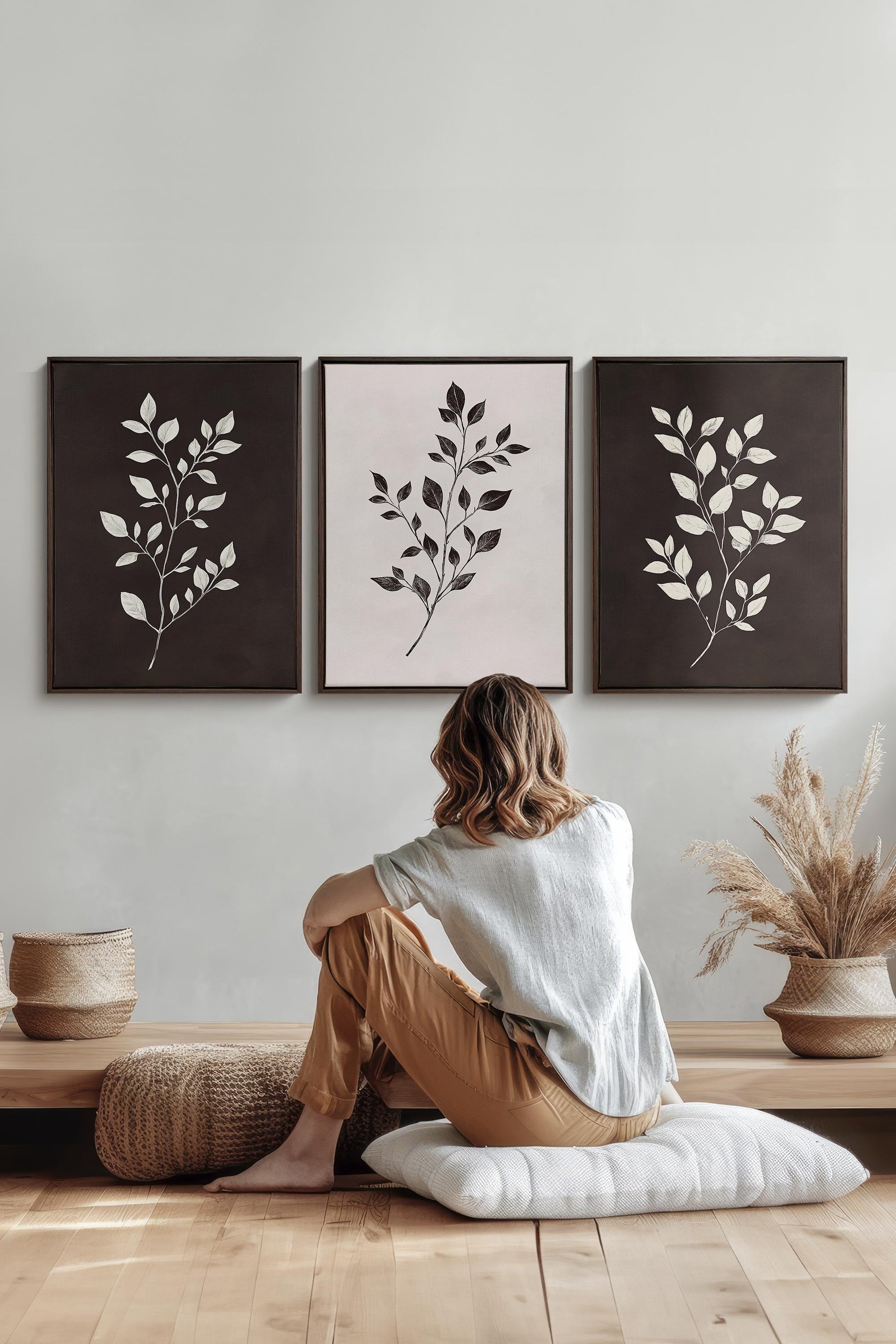 BROWN FOLIAGE TRIO (3 Works on Stretched Canvas)