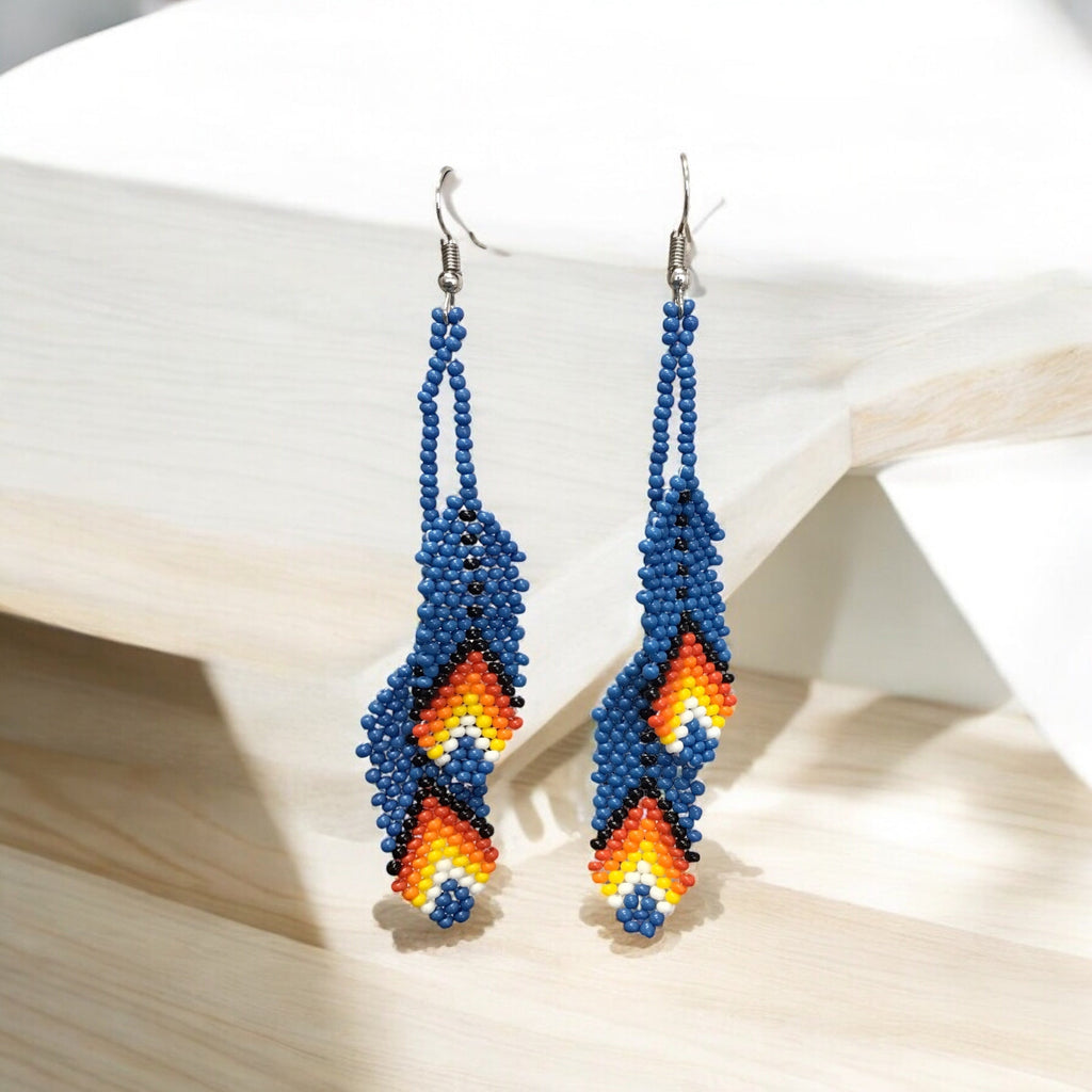 OldTribes™ dark blue beaded Feather earrings