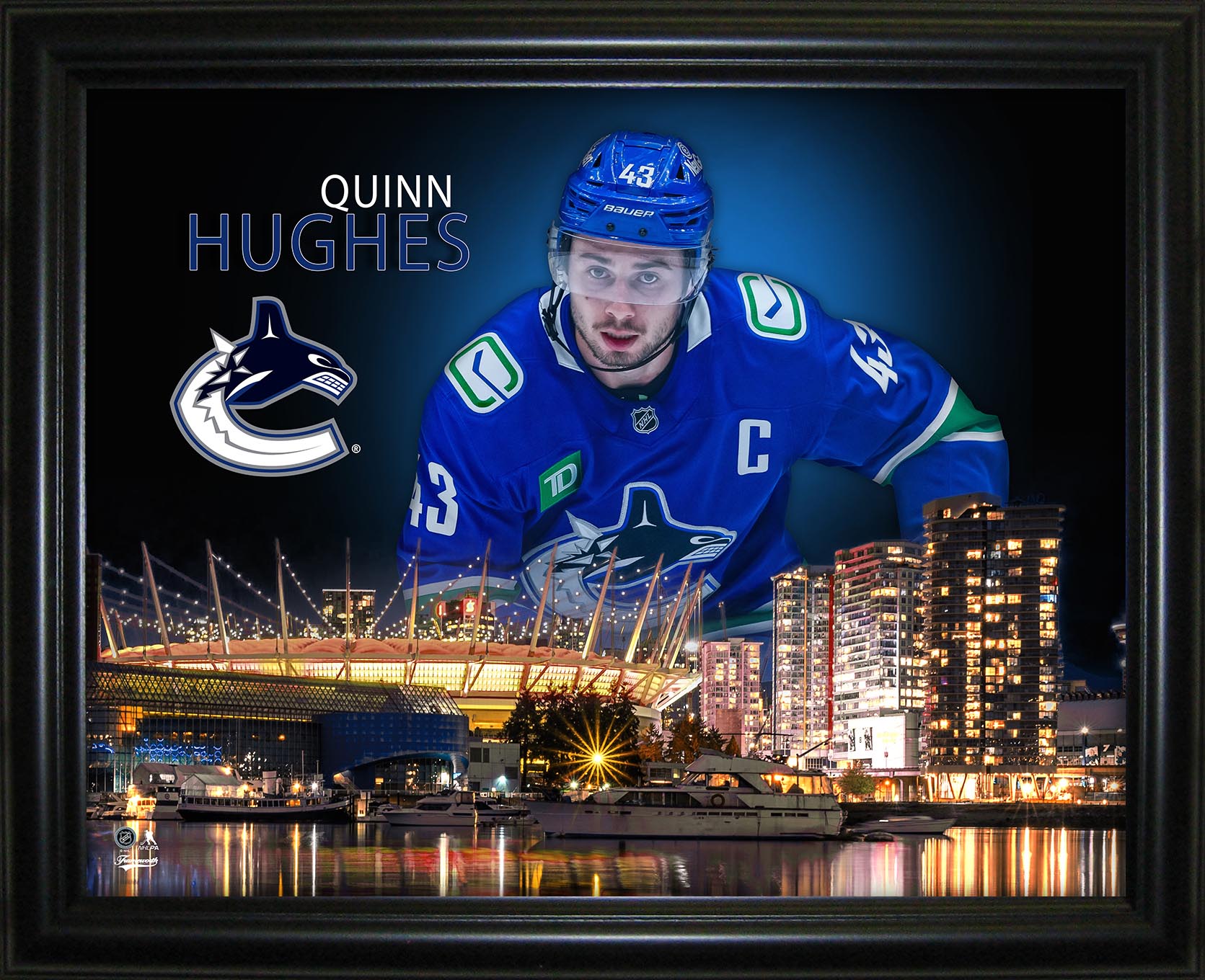 Quinn Hughes 16x20 Framed Skyline Print Vancouver Canucks