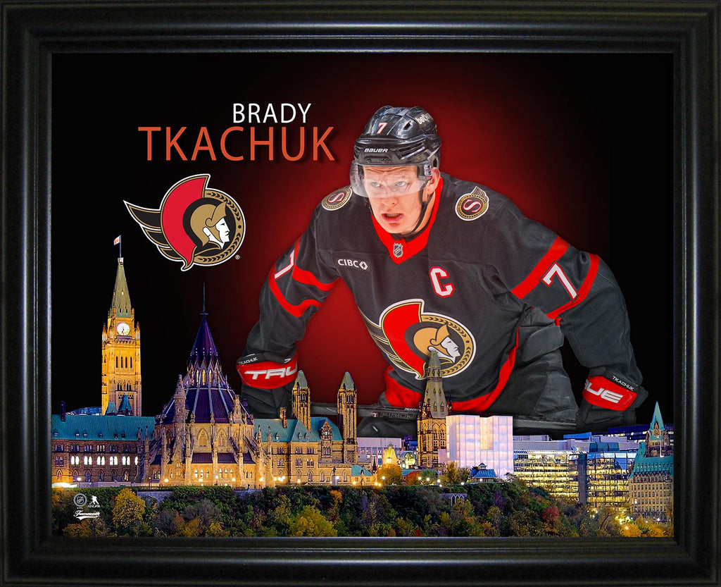 Brady Tkachuk, affiche encadrée 16x20, vue de la ville des Sénateurs d'Ottawa