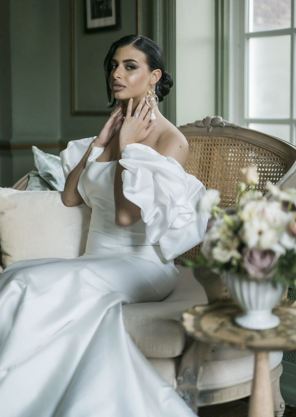 CHERYL Pearl Hoop and Tassel Bridal Earrings