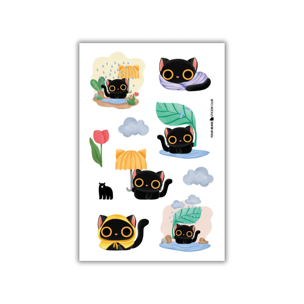 Puddle Purr-fection - Four Bears Sticker Club