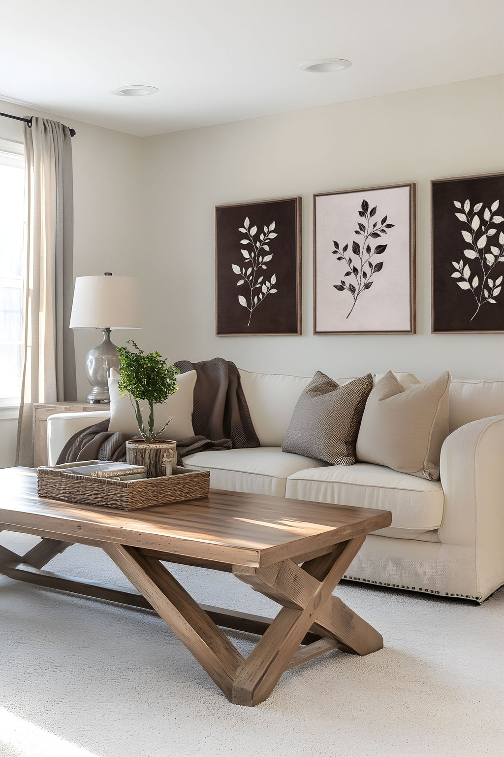 BROWN FOLIAGE TRIO (3 Works on Stretched Canvas)