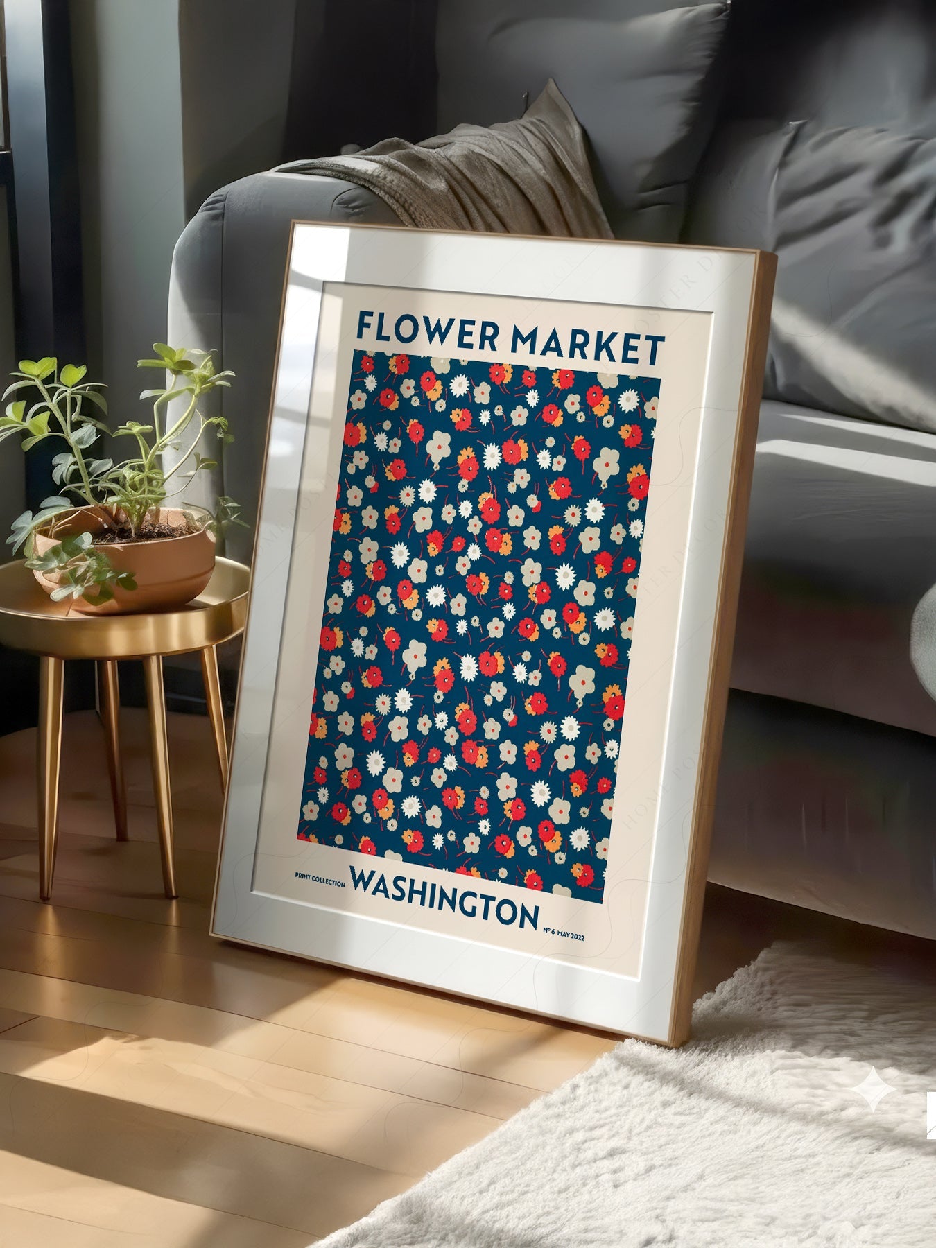 Flower Market Washington Print – Retro Floral Wall Art Poster Decor