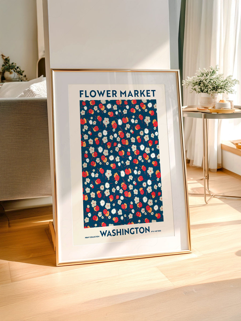 Flower Market Washington Print – Retro Floral Wall Art Poster Decor